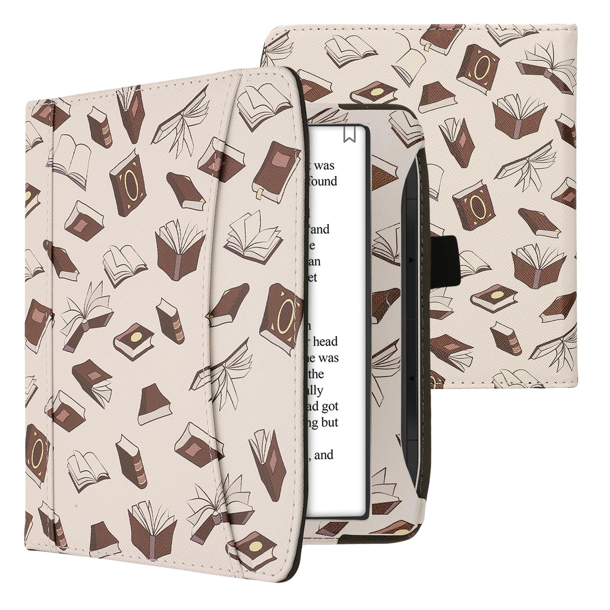 kwmobile E-Reader-Hülle Schutzhülle für Pocketbook Era / Era Color, Vorderfach Handschlaufe - Bücher und Seiten Design