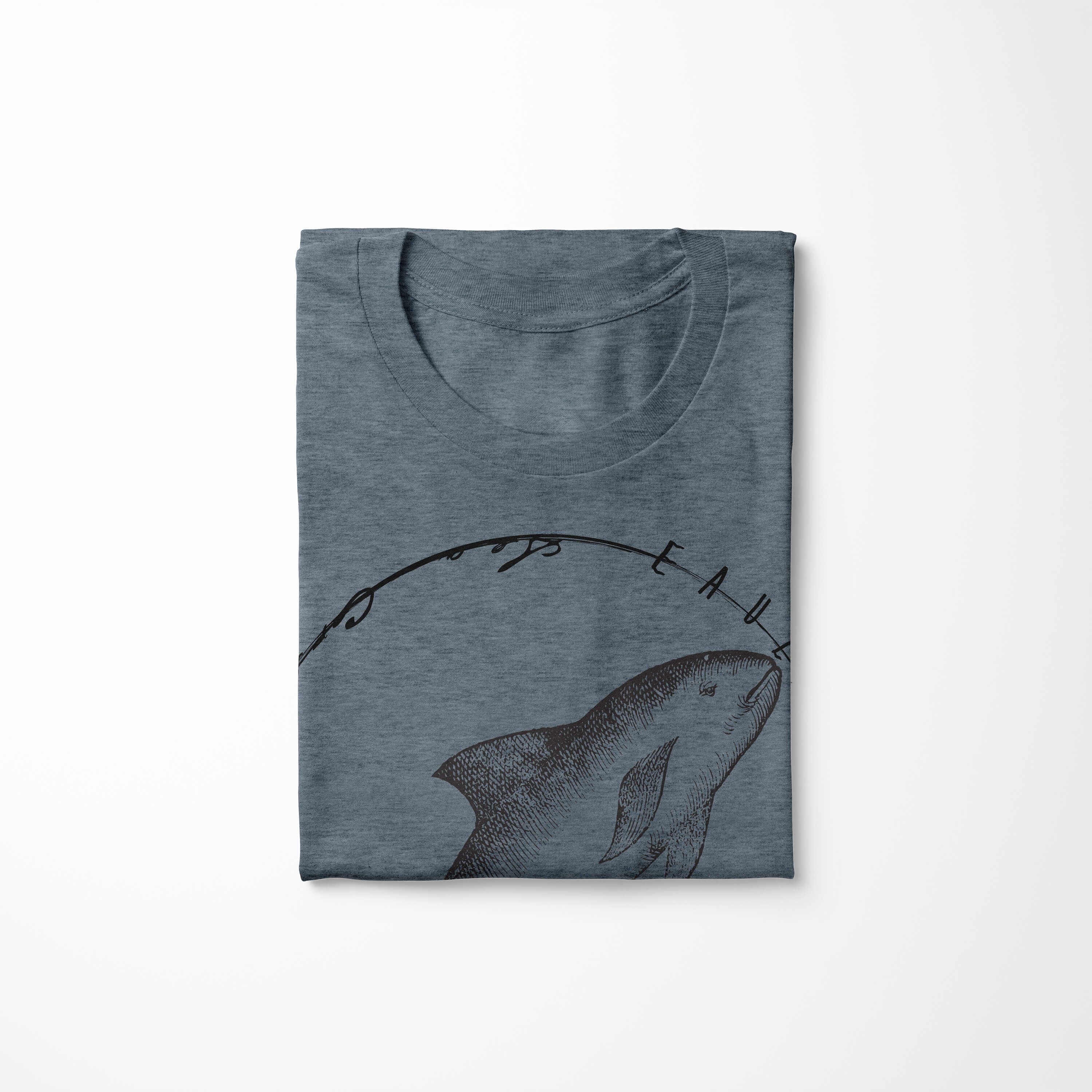 Art Struktur T-Shirt Sinus sportlicher Sea Creatures, - Serie: / Tiefsee Schnitt feine Sea Indigo 060 und T-Shirt Fische