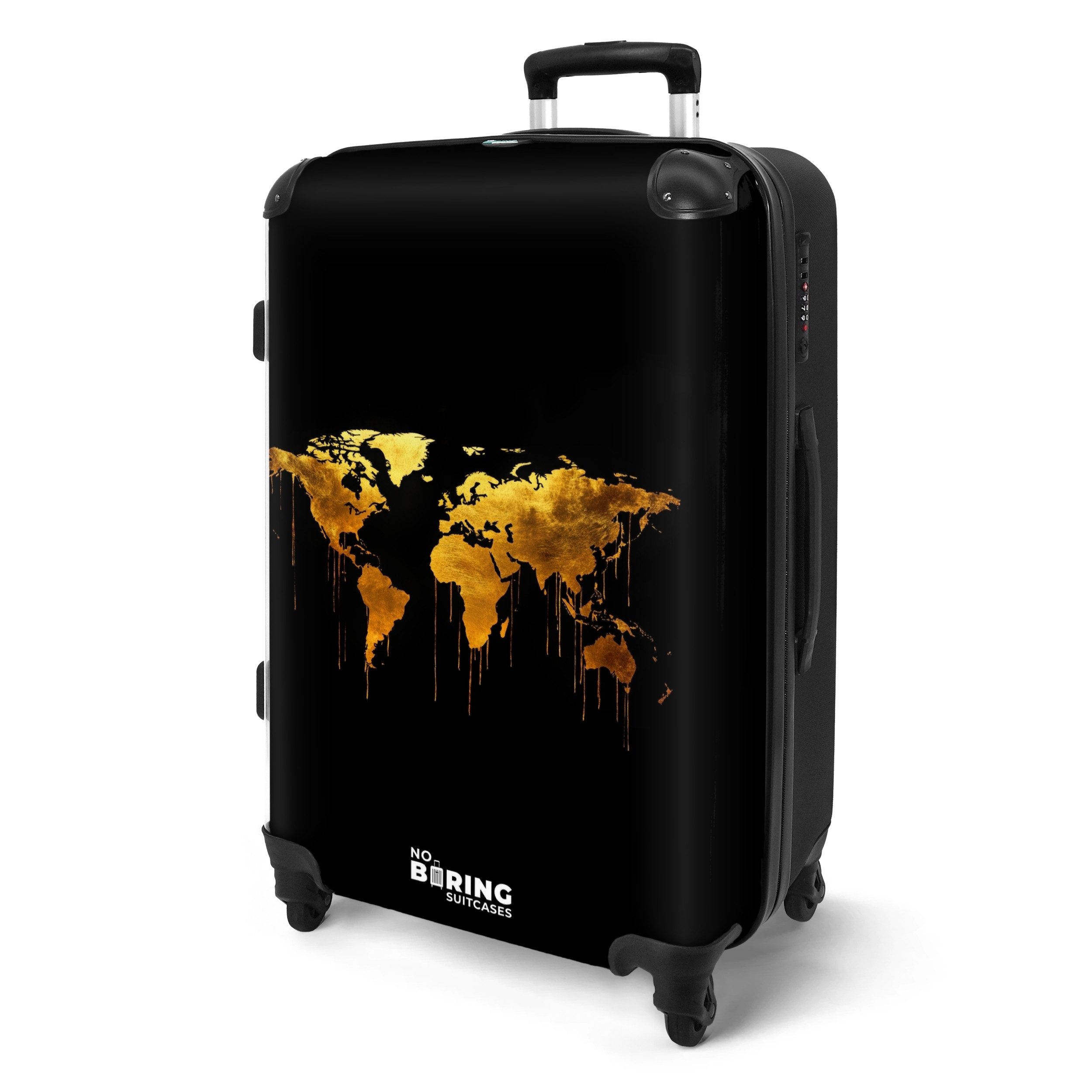 NoBoringSuitcases.com© Hartschalen-Trolley Weltkarte - Gold - günstig online kaufen