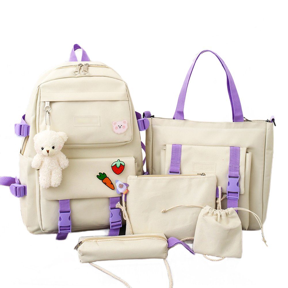 Verstellbarer creamy-white 5-teiliges Blusmart Schulranzen-Rucksack-Kombi-Set, Backpack Rucksack