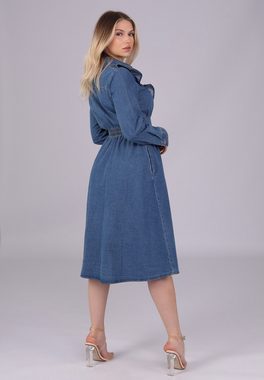 YC Fashion & Style Jeanskleid "Elegantes A-Linien Jeanskleid mit Rüschen und Knopfleiste" Boho, Hippie