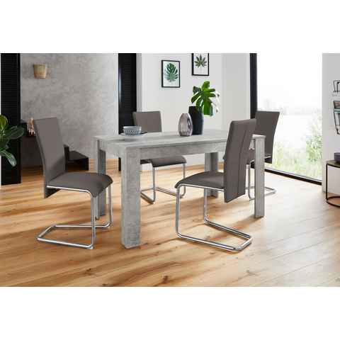 Homexperts Essgruppe Nick3-Mulan, (Set, 5-tlg), mit 4 Stühlen, Tisch in Beton-Optik, Breite 140 cm