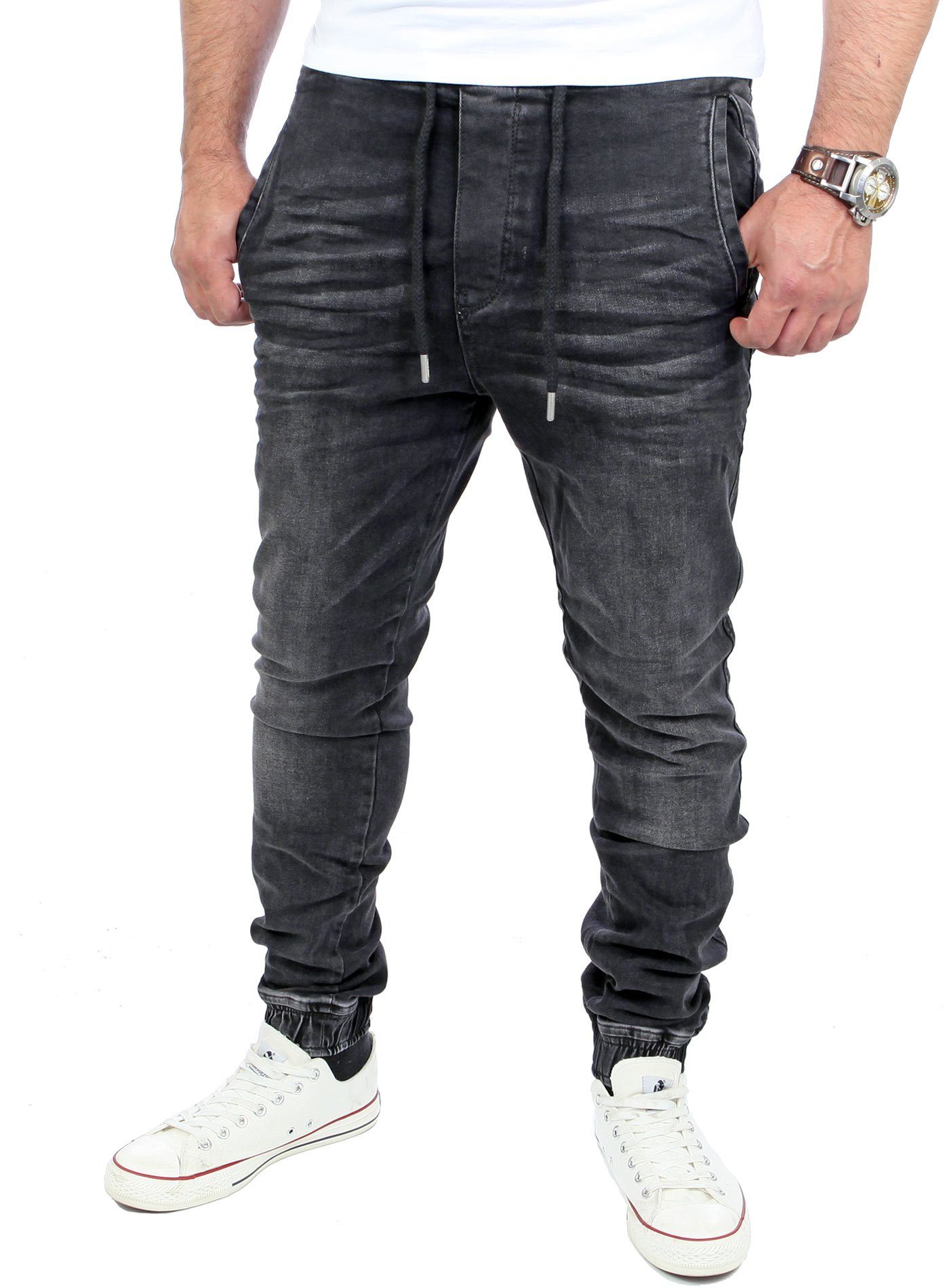 Jeans-Herren Slim Jogging-Hose Fit Reslad Style Reslad RS-2071 Slim schwarz Casual Jogging-Denim Stretch Stretch-Jeans Fit