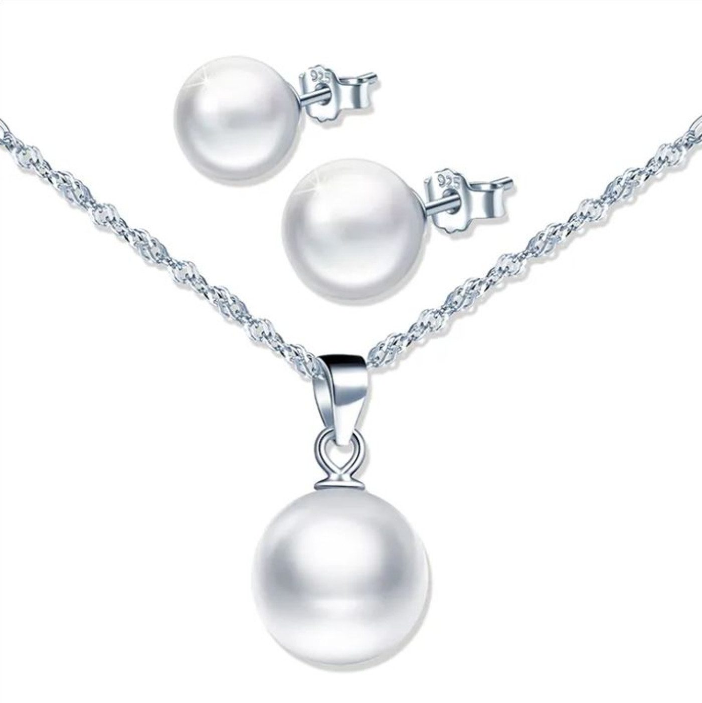 KARMA Schmuckset Damen – 925 Sterling Silber Perlenkette & Ohrringe (Brauts günstig online kaufen