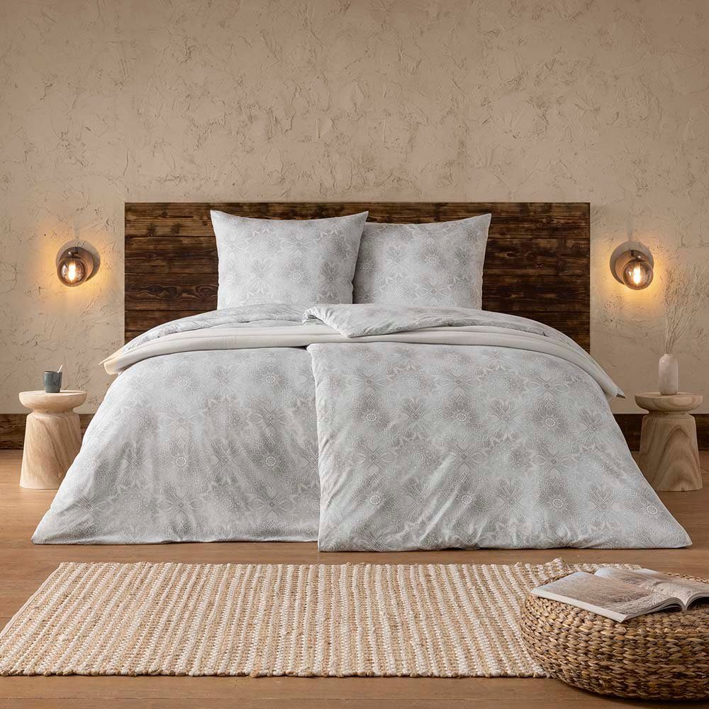 Estella Bettwäsche Estella Mako Jersey Bettwäsche 135x200 Amalie silber Ornamente natur, Mako-Jersey, 2 teilig