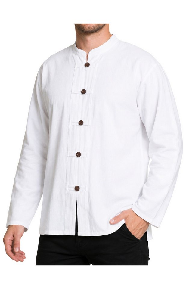 PANASIAM Langarmhemd Fischerhemd Herren - Fisherman Shirt aus 100% Baumwolle ohne Kragen leichtes Sommerhemd mit Holzknöpfen - Langarmhemd auch Mittelalterhemd