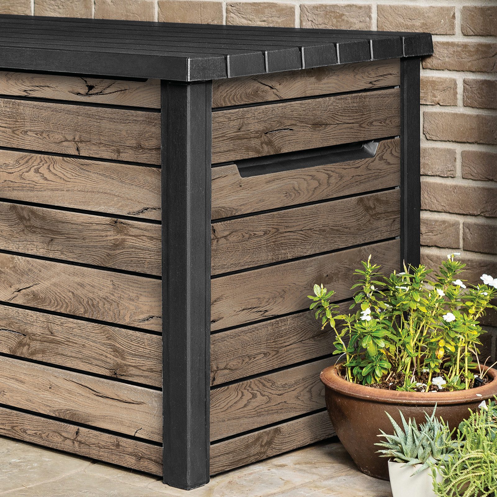 Keter Gartenbox "Ontario" 870L in Holzoptik 147x83x86 cm mit Gasdruckfedern – Bild 4 von 5