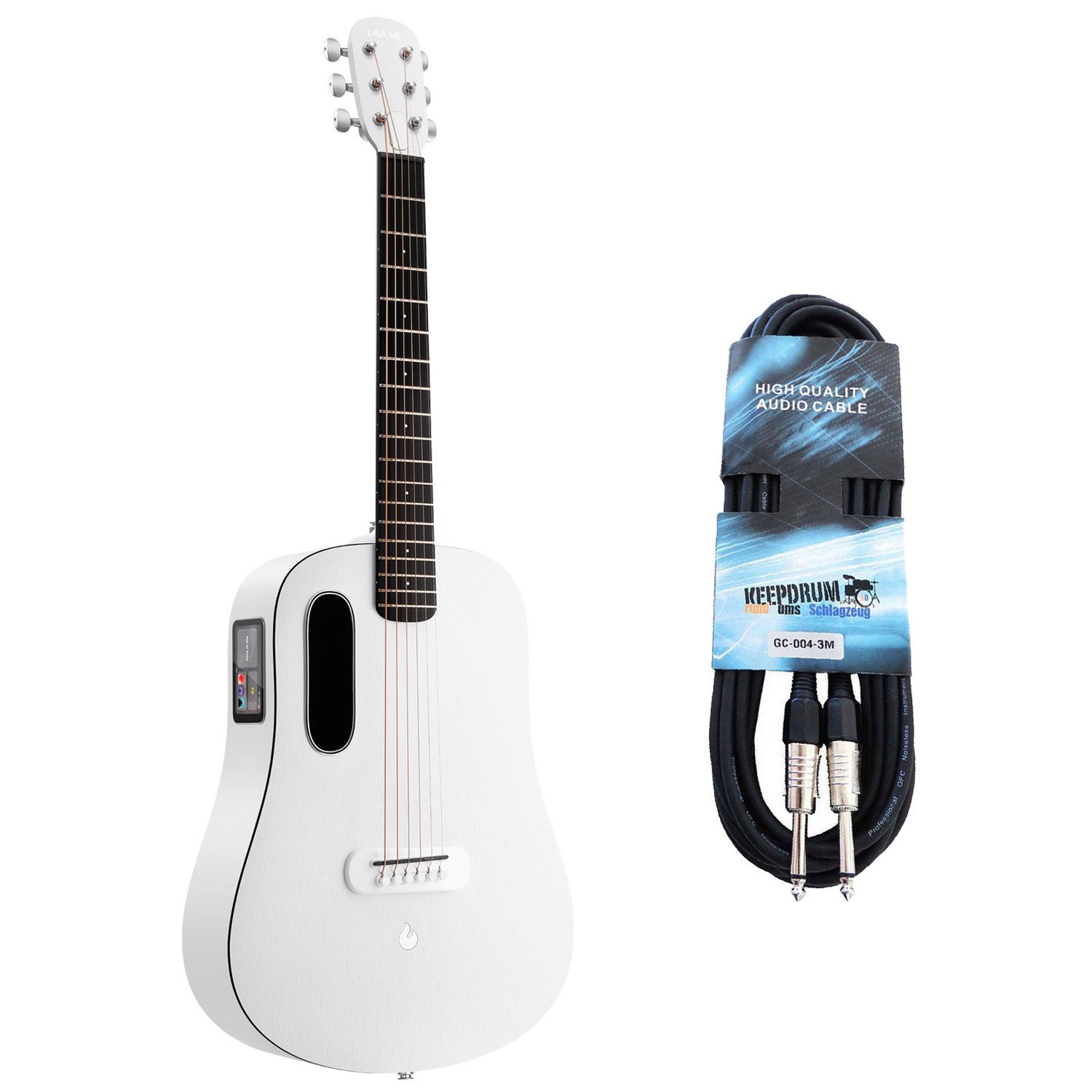 Westerngitarre Lava Music Gitarre ME Play 36 Zoll Frost White mit Kabel