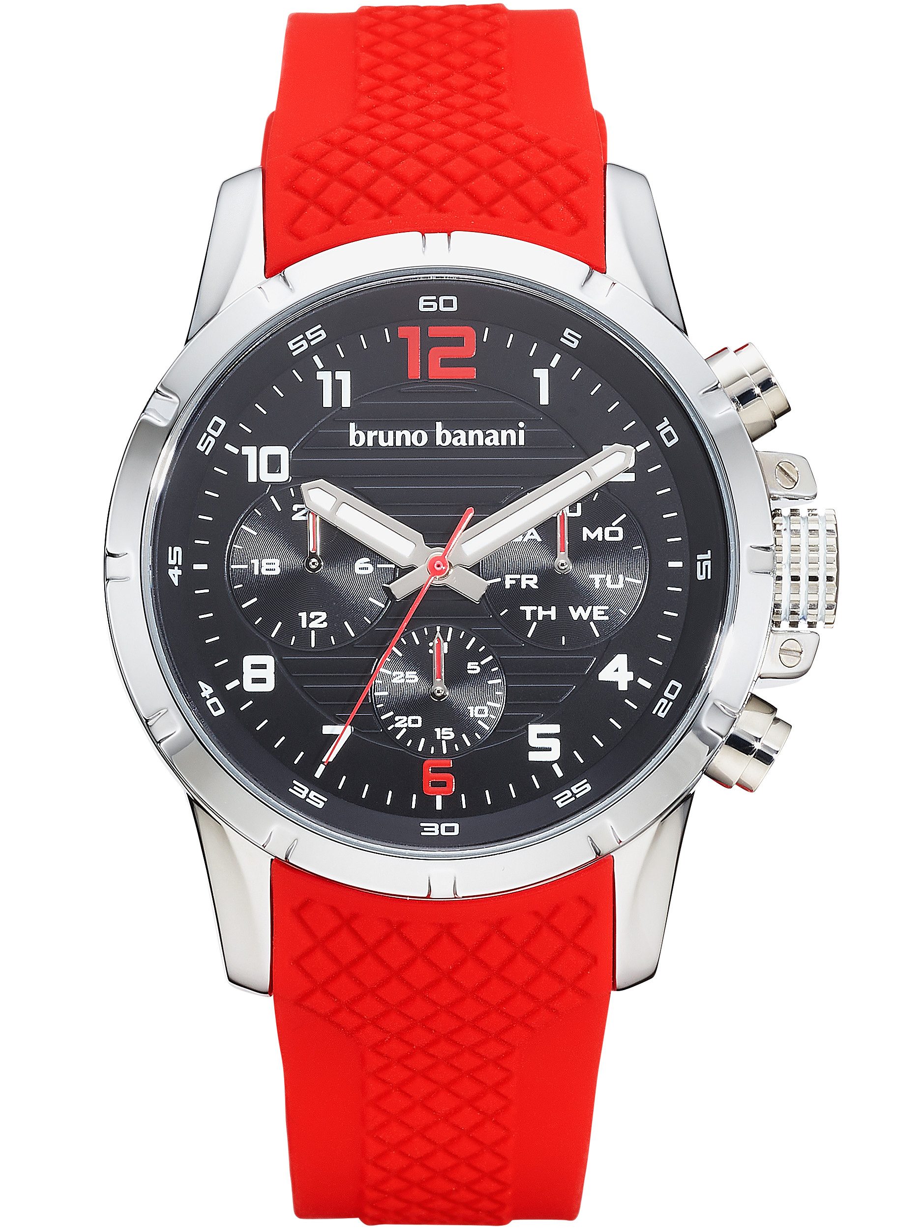 Bruno Banani Multifunktionsuhr Pulse BAGA-20360-21S, Quarzuhr, Armbanduhr, Herrenuhr, Silikonarmband, analog, Tag