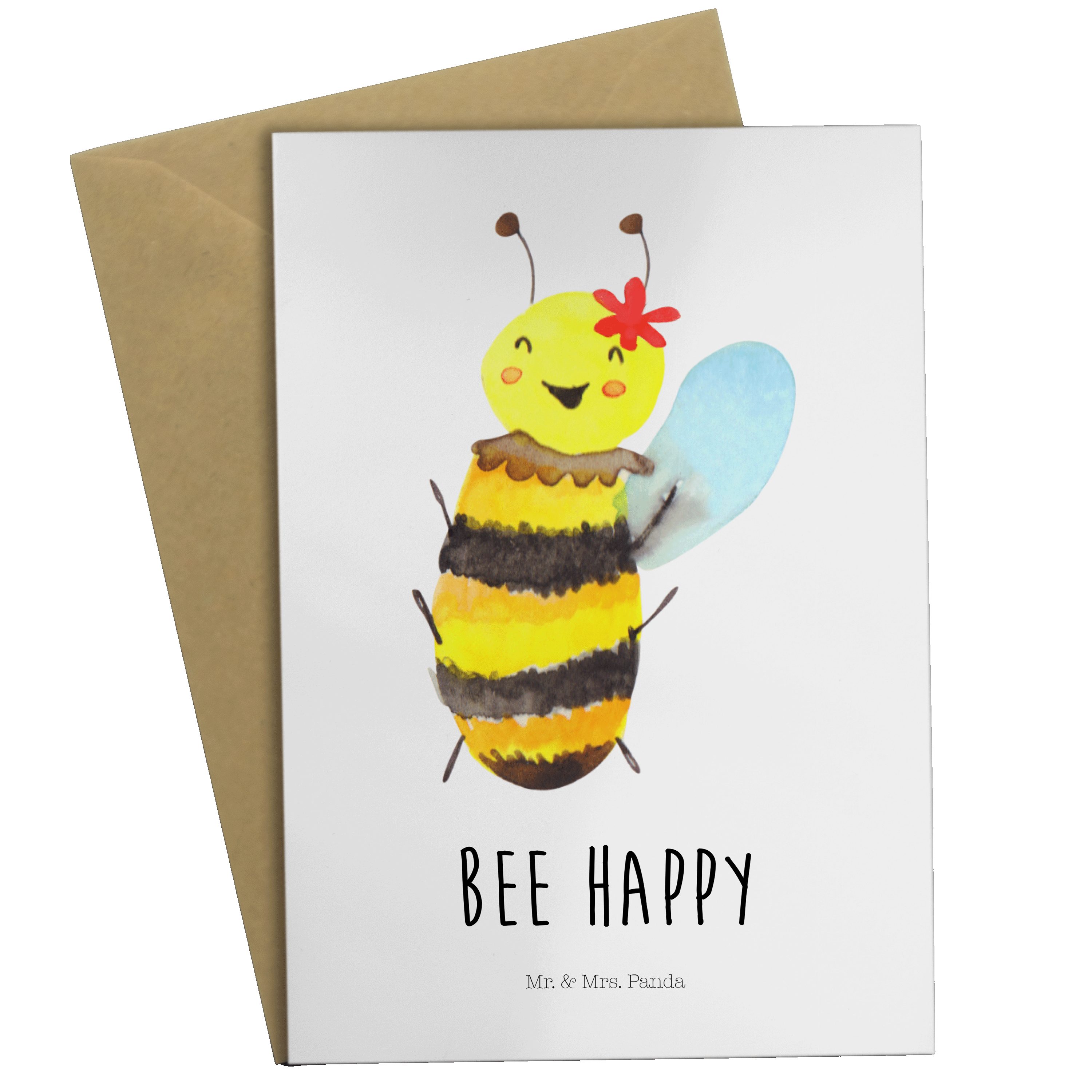 Mr. & Mrs. Panda Grußkarte Biene Happy - Weiß - Geschenk, Klappkarte, Wespe, Geburtstagskarte, G