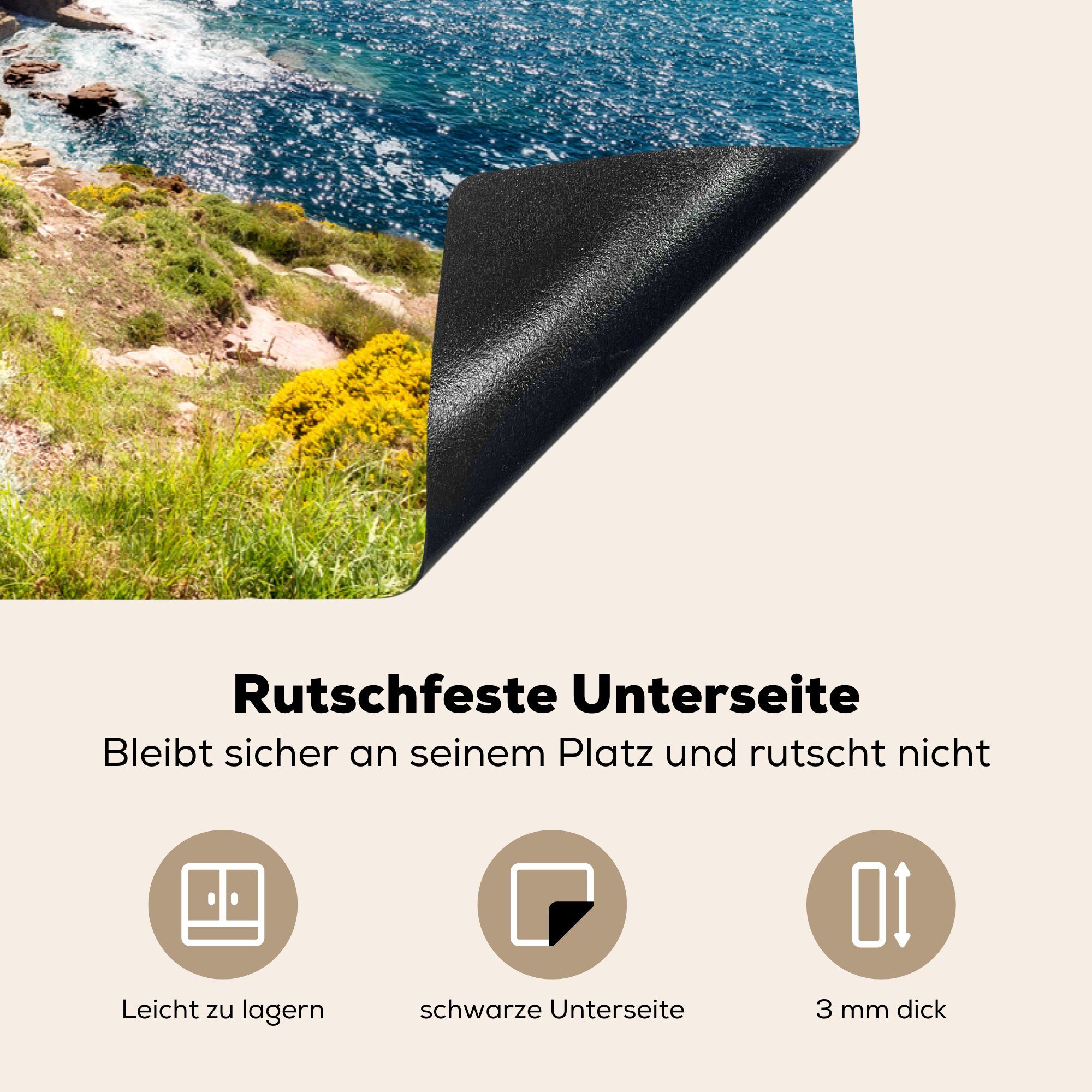 MuchoWow Herdblende-/Abdeckplatte Panoramablick tlg), die (1 küche, auf Frankreich, Bretagne, Ceranfeldabdeckung 81x52 Ärmelkanal, Induktionskochfeld die Vinyl, am Schutz für Steilküste cm