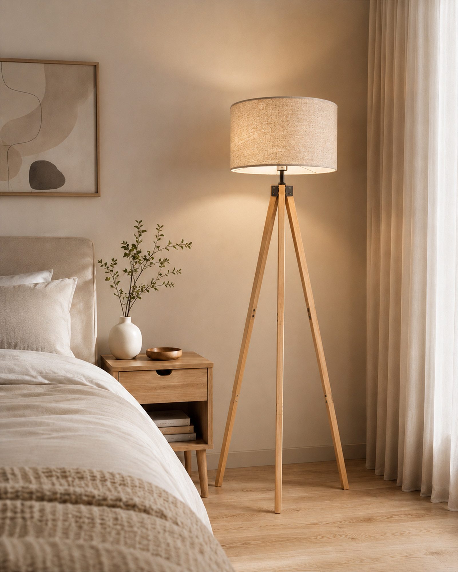 OYLCDI Stehlampe wohnzimmer Leselampe Stehleuchte Stativ aus Holz, E27 LED Stehlampe, für wohnzimmer Leselampe Schlafzimmer,Büro Arbeitslampe, (Glühbirne nicht enthalten), Wohnzimmerleuchte,Skandinavischer