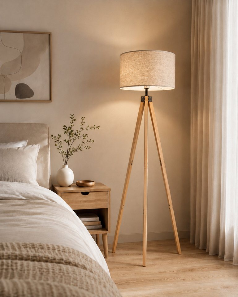 OYLCDI Stehlampe wohnzimmer Leselampe Stehleuchte Stativ aus Holz, E27 LED Stehlampe, für wohnzimmer Leselampe Schlafzimmer,Büro Arbeitslampe, (Glühbirne nicht enthalten), Wohnzimmerleuchte,Skandinavischer