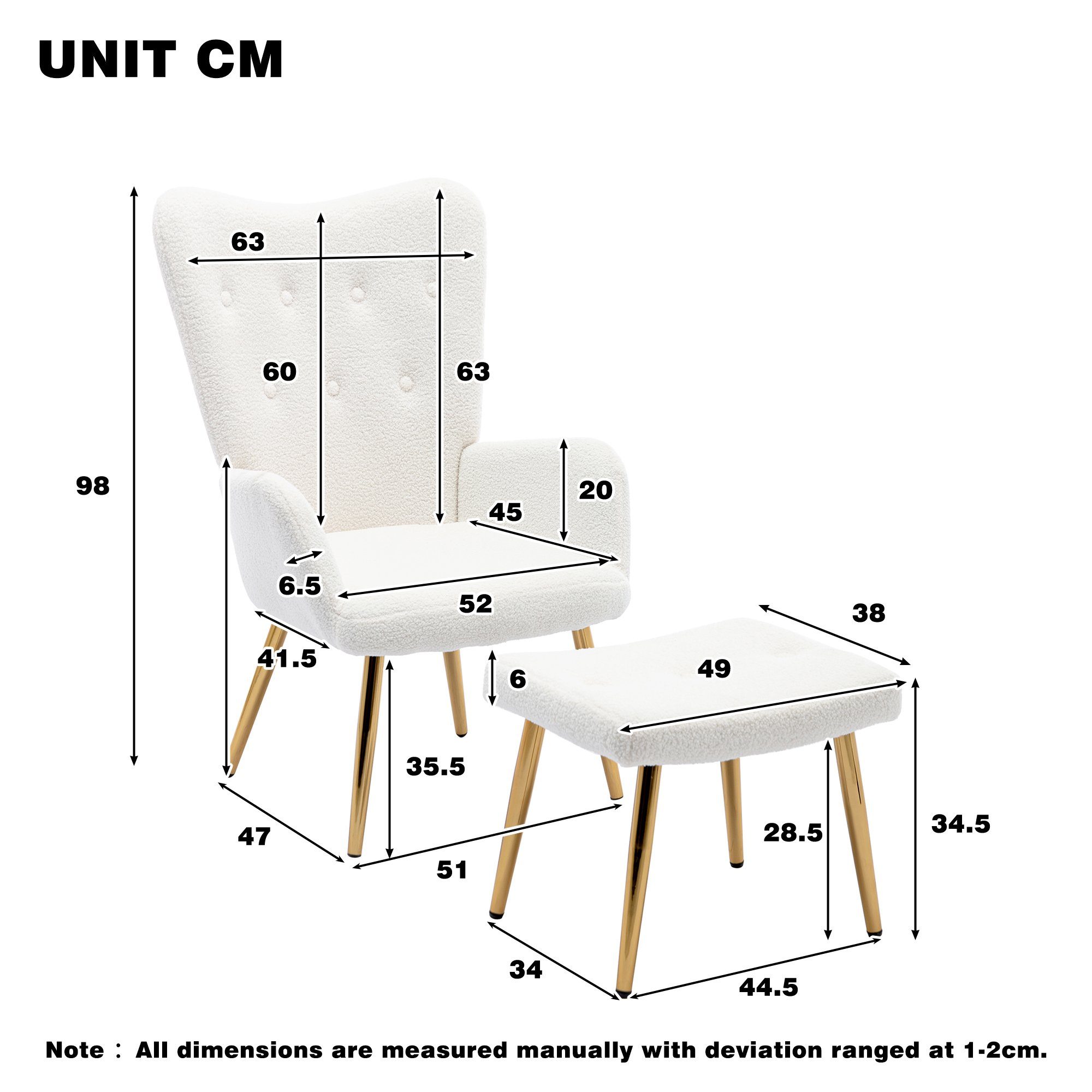 Ohrensessel, Polstersessel mit Hocker Fernsehsessel, Teddy-Fleece