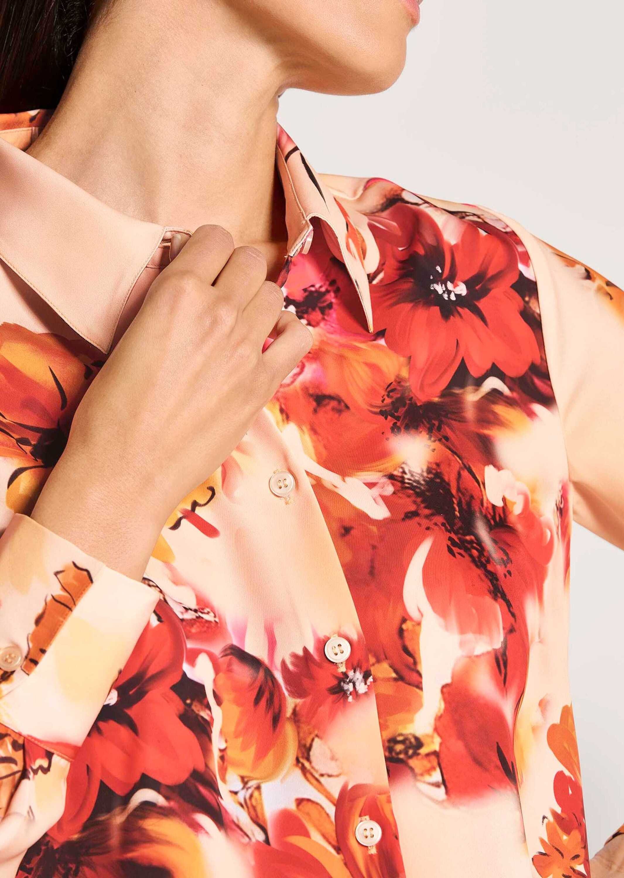 MADELEINE Langarmbluse Elegante Bluse mit Hemdkragen Florales-Muster, Knopfleiste, lange Ärmel