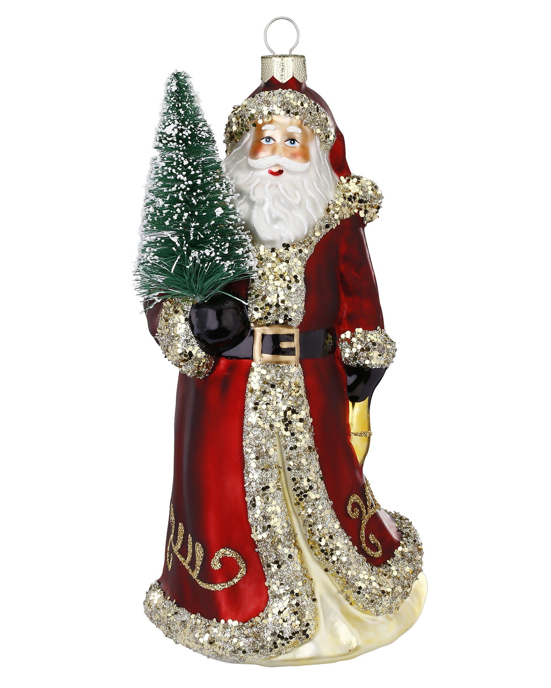 MAGIC by Inge Christbaumschmuck, Christbaumschmuck Glas Weihnachtsmann mit Tannenbaum 19cm rot