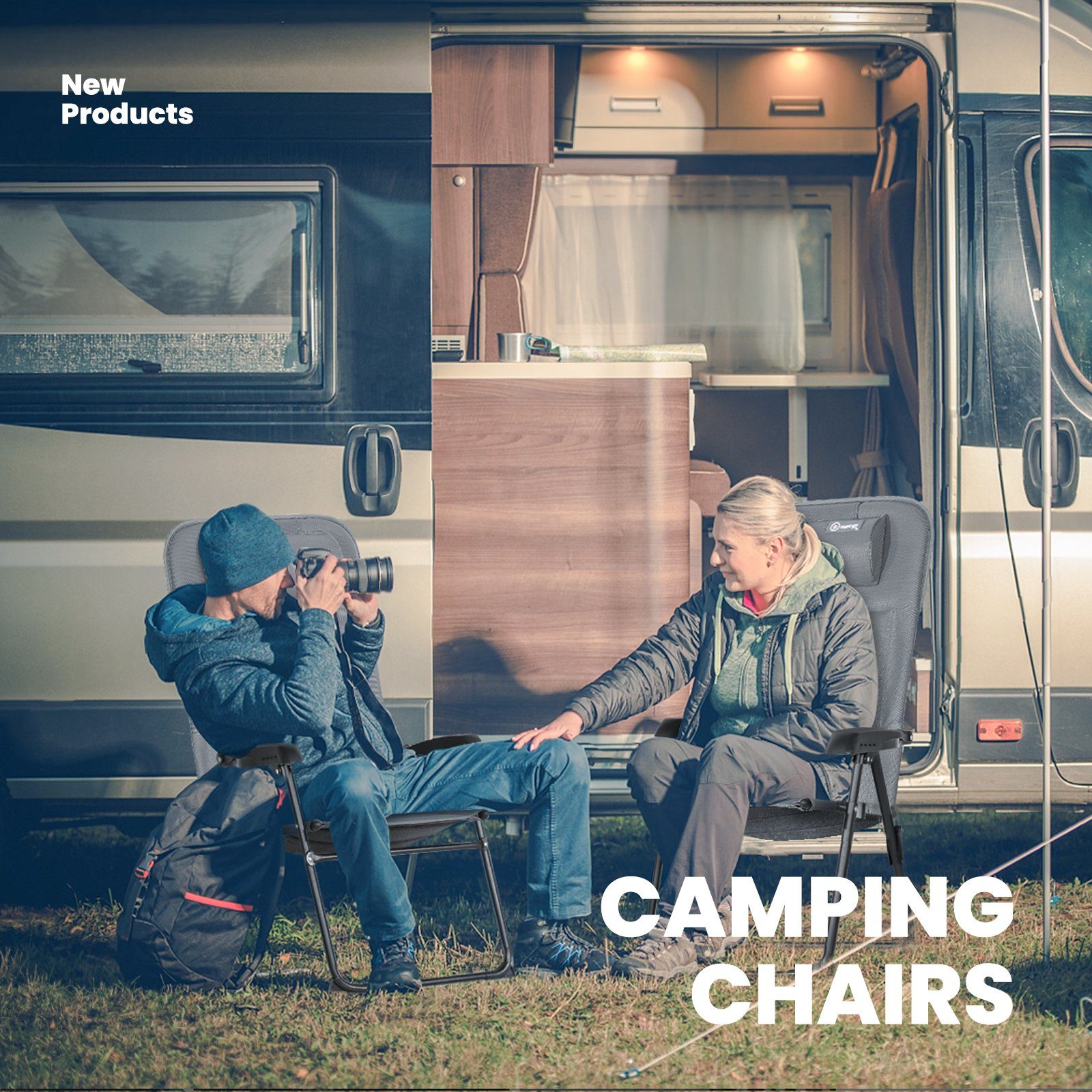 HOMECALL Campingstuhl Gartenstuhl Anglerstuhl Faltsessel Klappstuhl für Wohnwagen Outdoors (Textilene gepolstert mit Quick-Dry-Schaum, 1 St), 5 fach Verstellbarer Rückenlehne, Hochlehner, bis 150 kg