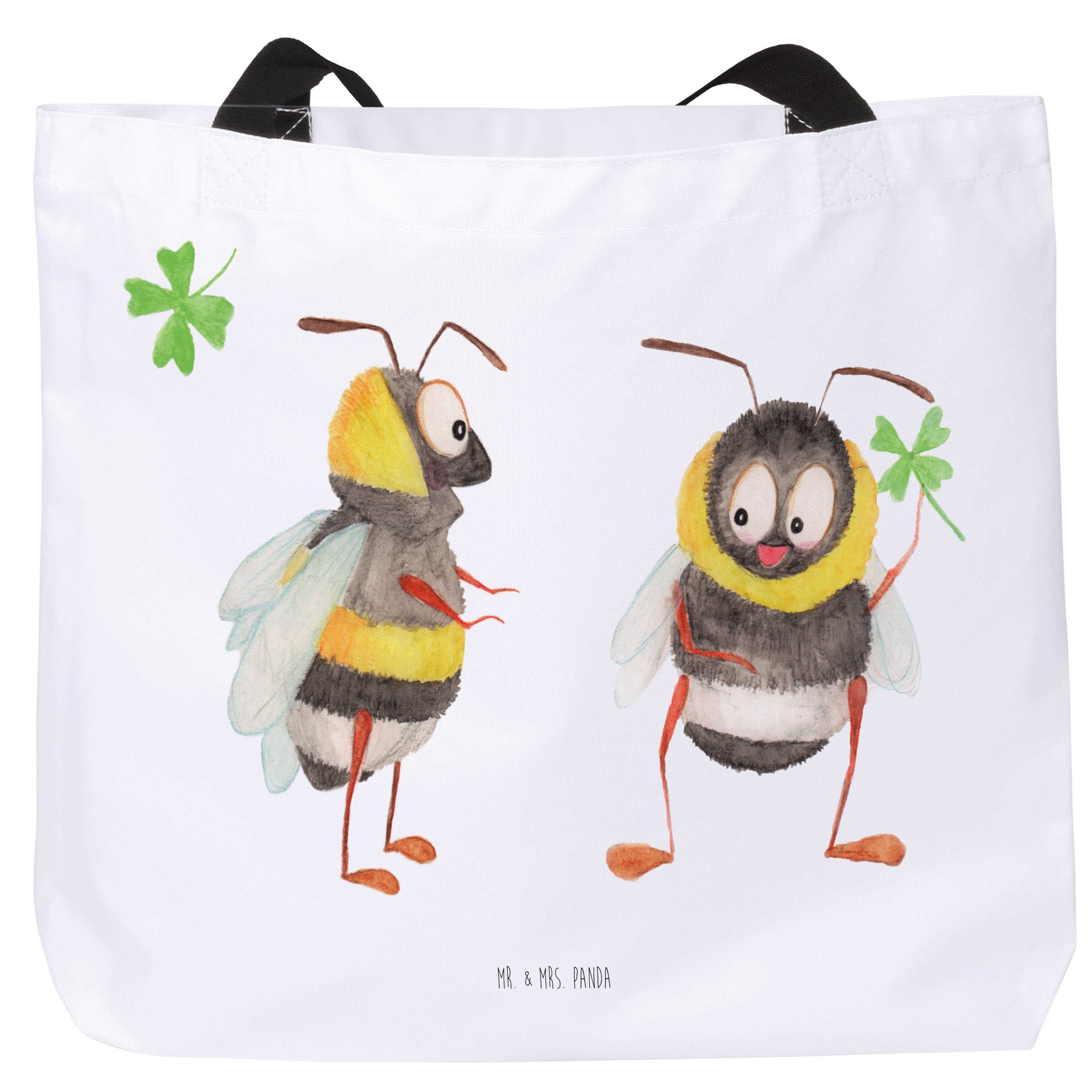 Mr. & Mrs. Panda Shopper Hummeln mit Kleeblatt - Weiß - Geschenk, Einkaufsbeutel, Alltagstasch (1-tlg)