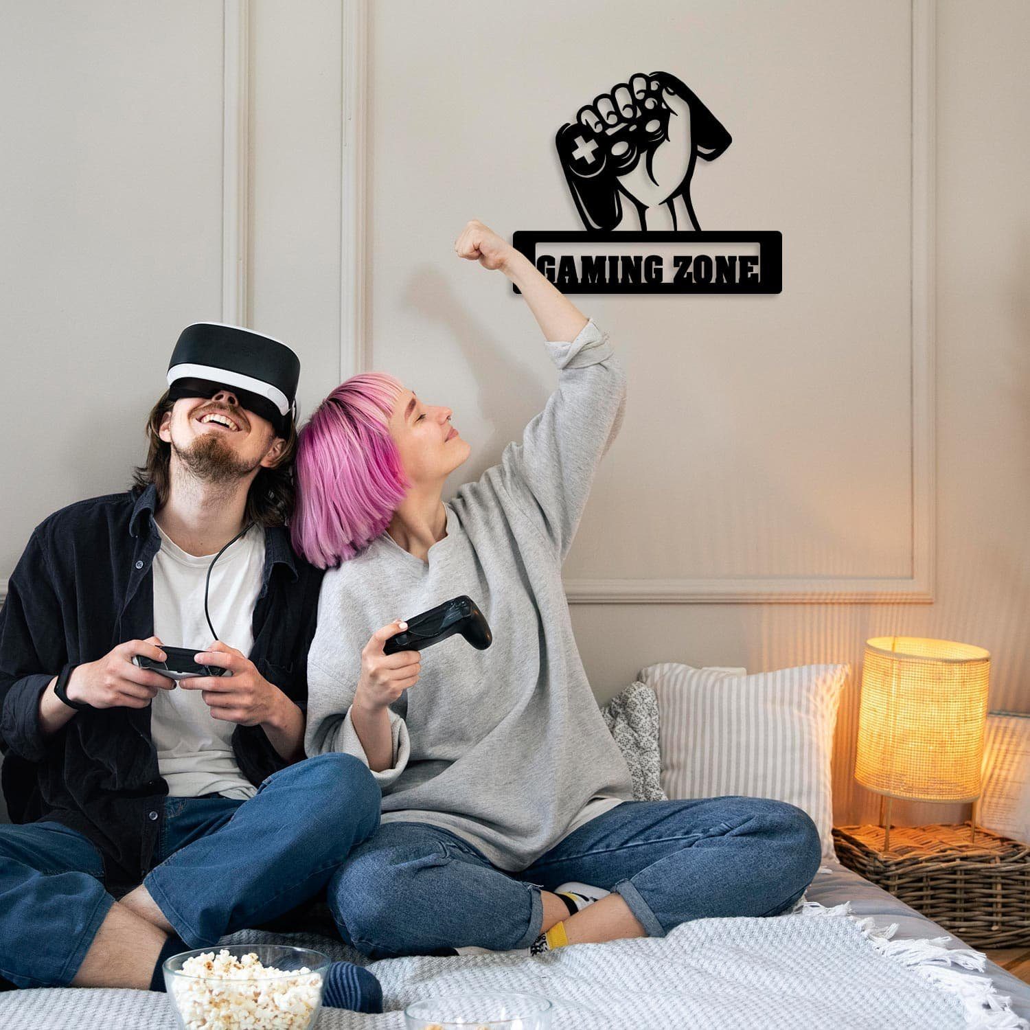 Namofactur LED Dekolicht Gaming Zone Faust - Gamer Licht Wanddeko mit RGB Farbwechsel, LED fest integriert, Farbwechsler, Wanddekoobjekt USB Wohnzimmer Leuchte mit Fernbedienung