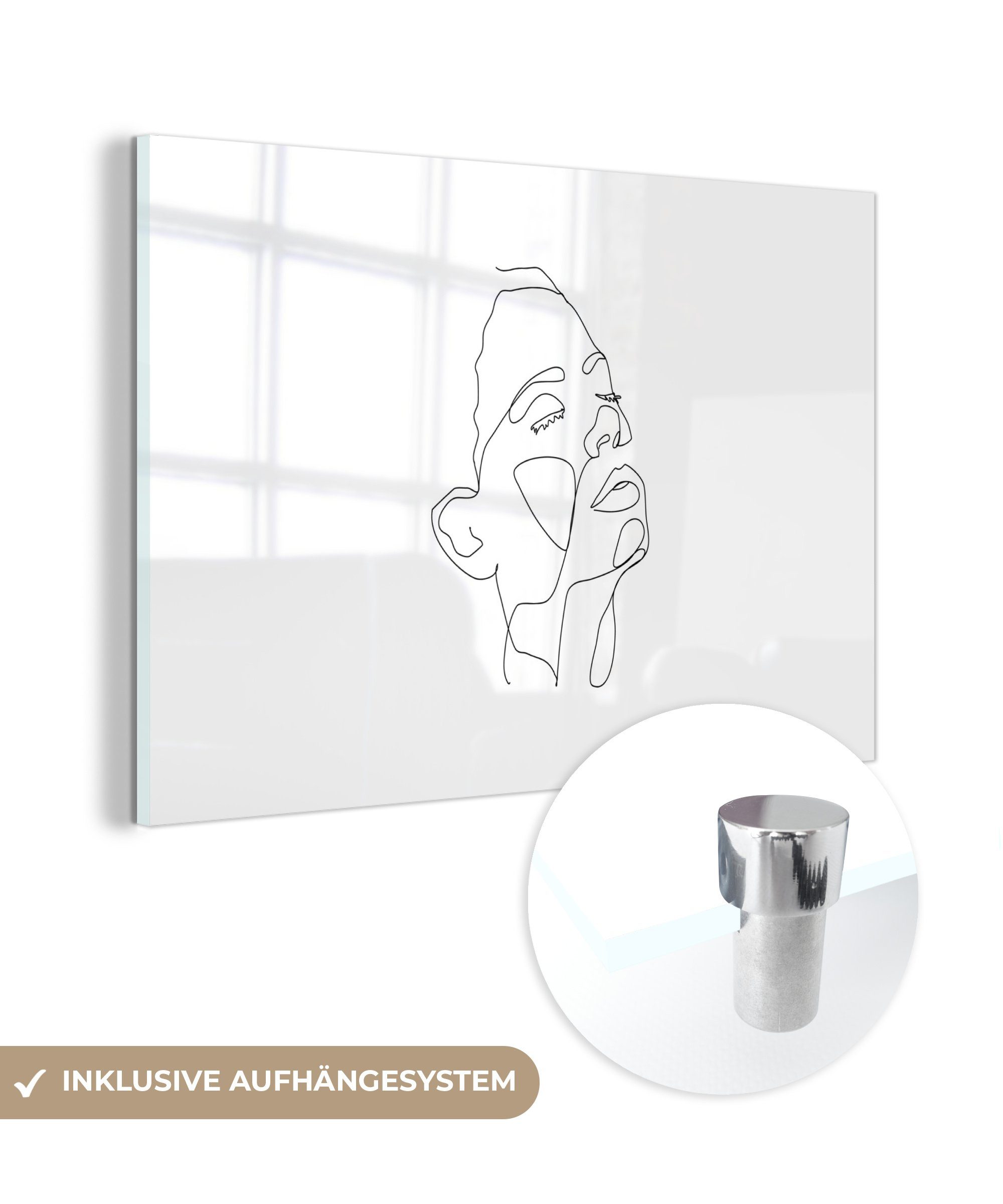 MuchoWow Acrylglasbild Strichzeichnung - Frau - Gesicht, (1 St), Acrylglasbilder Wohnzimmer & Schlafzimmer