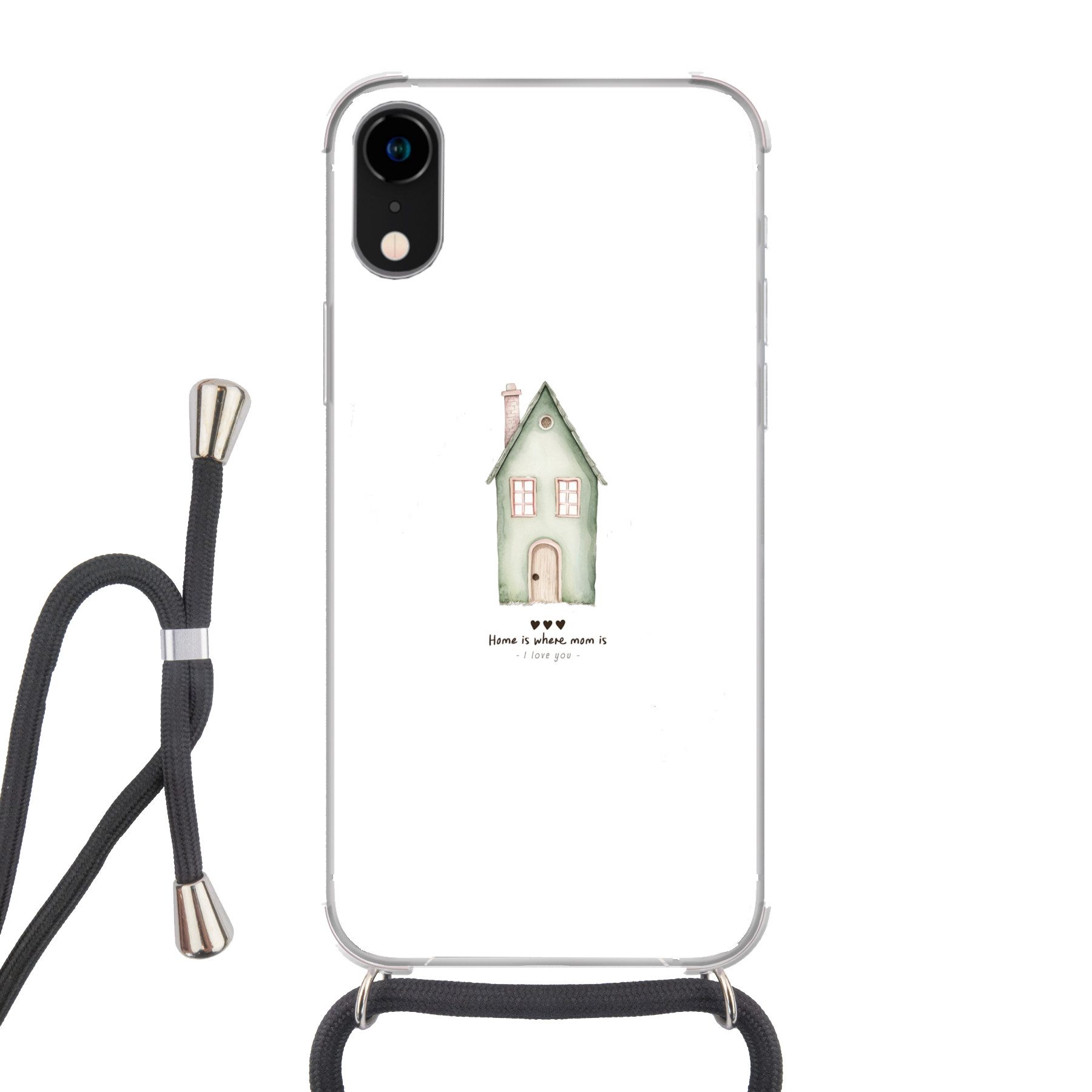 MuchoWow Handyhülle für Apple iPhone XR Landhaus - Grün - Text - Liebevoll, Tragbare Handyhüllen mit Kette zum umhängen, Handykette Handyband