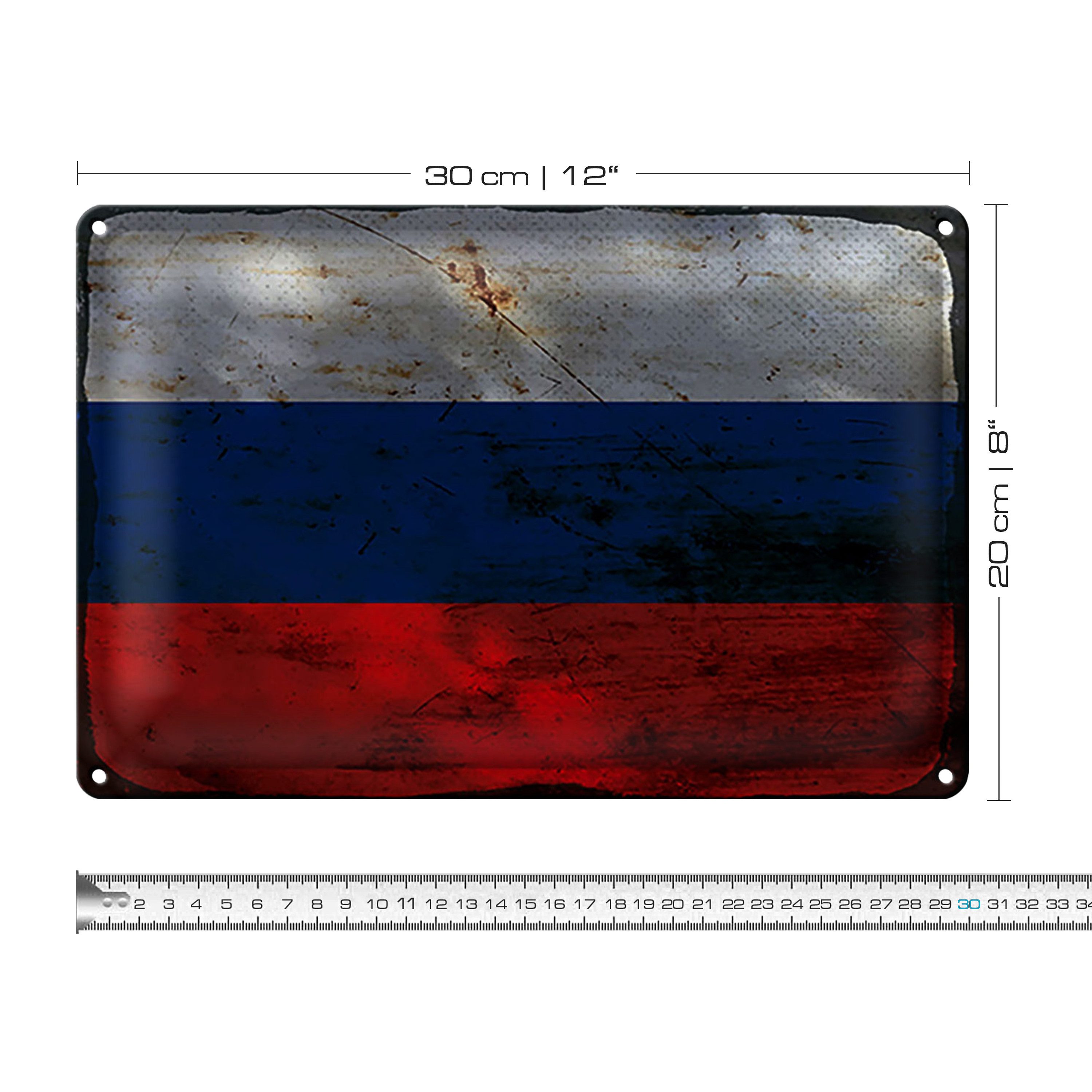 Roomando Metallschild Blechschild Flagge Russland 30x20cm Flag of Russia Rost