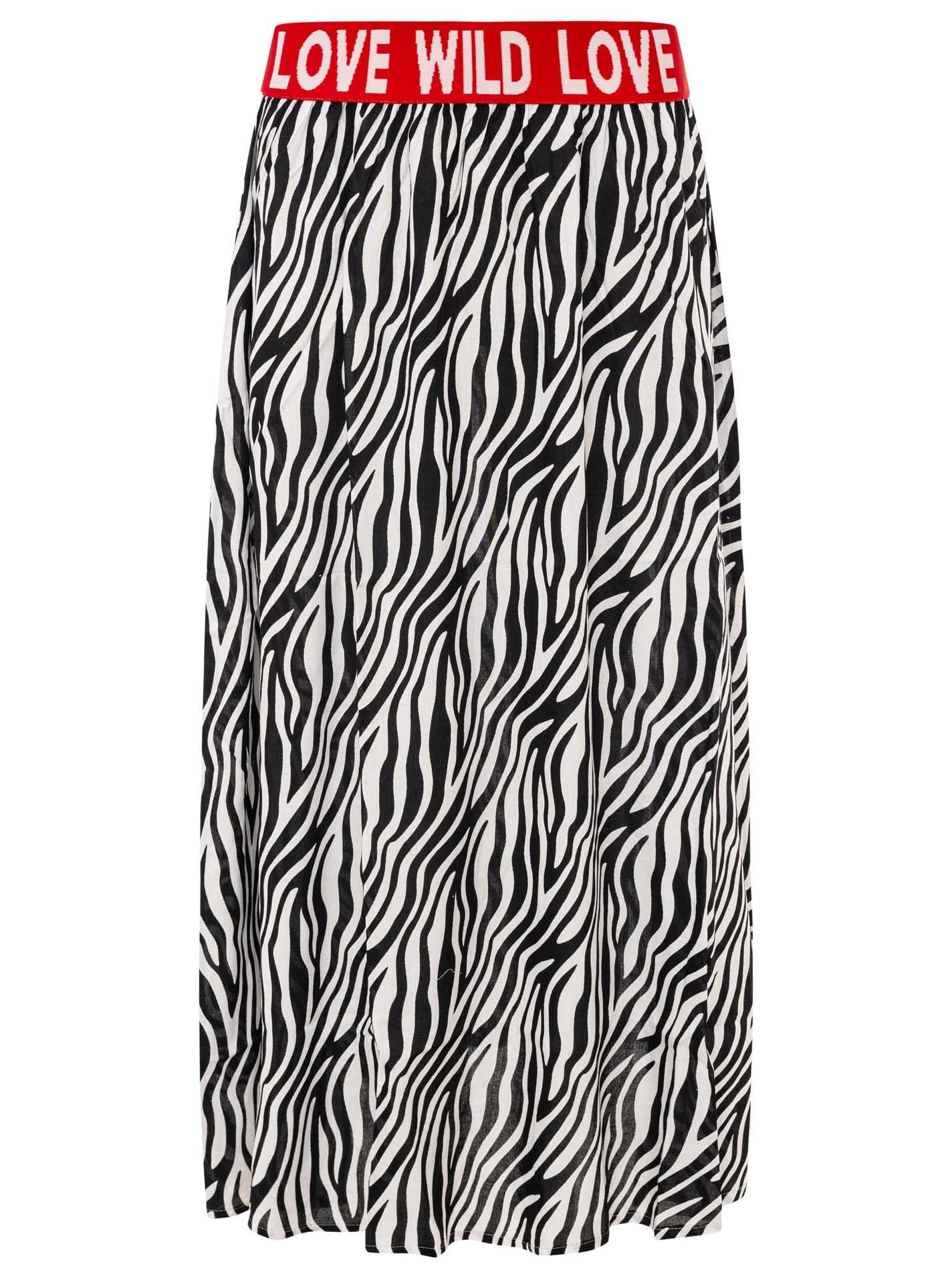 Zwillingsherz Maxirock "Classic Zebra" Zebramuster, Gummizug mit Schrift, leichtes Material, knöchellang