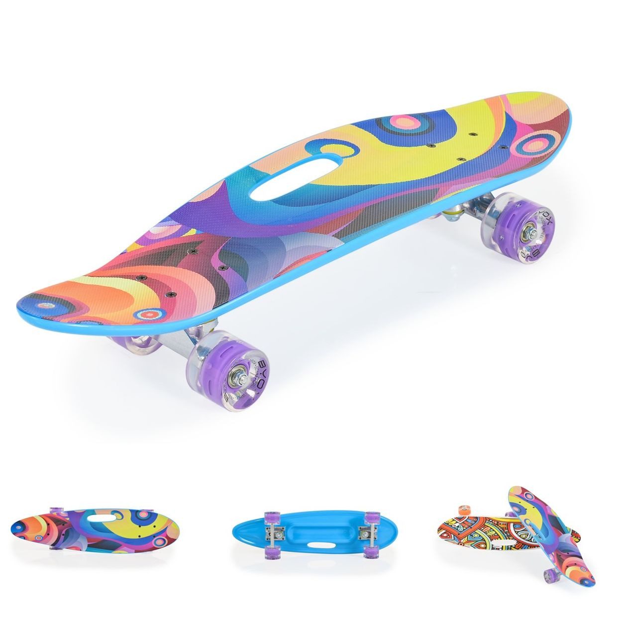 Byox Skateboard 26 Zoll mit Griff, 26 Zoll, PU-Leuchträder, ABEC-7, Aluminium, Griff, bis 100 kg