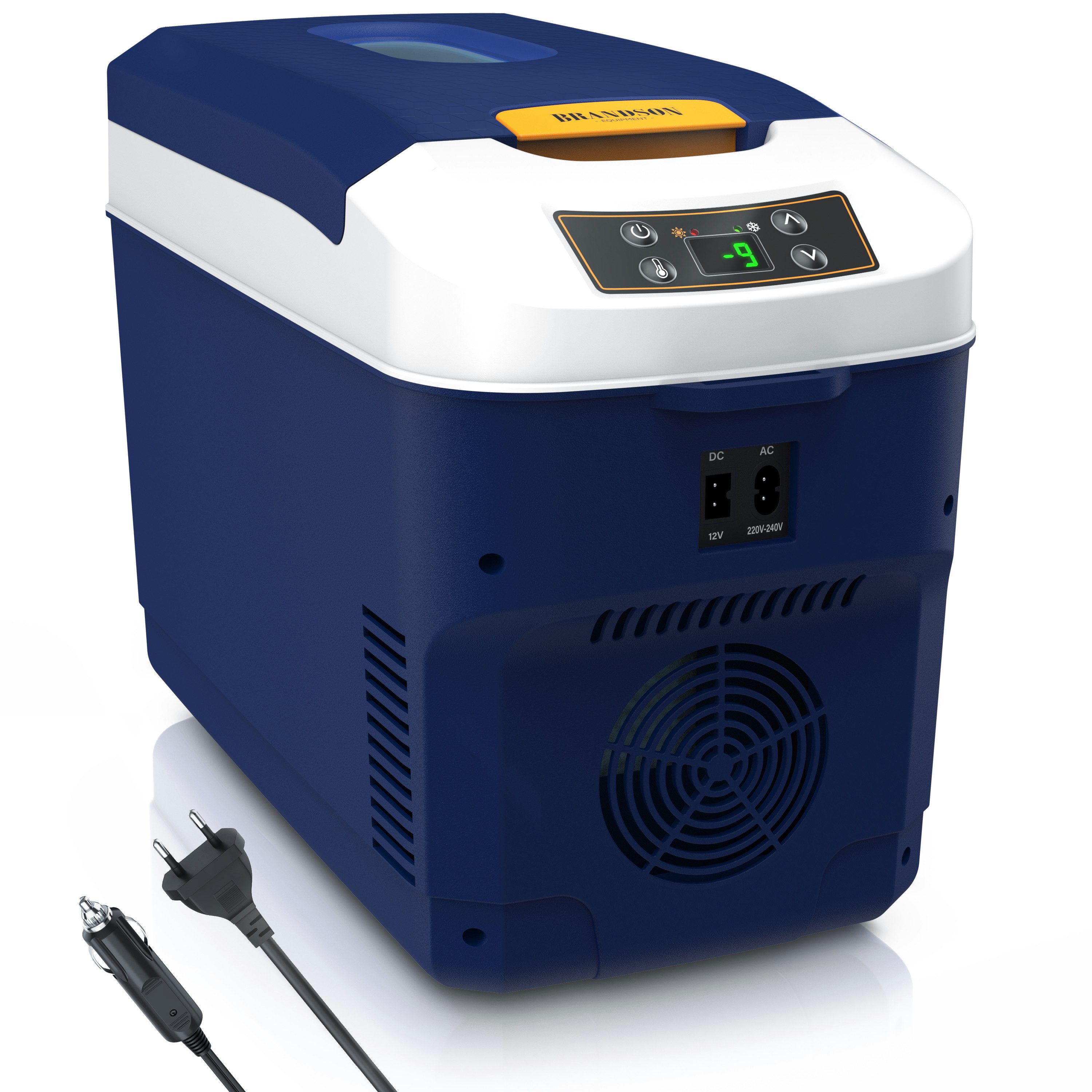 Brandson Elektrische Kühlbox 10 L, Sichtfensterdeckel, Kühlt & hält Warm, von bis zu -10 bis +65°C, 10 l, 230 V Netzspannung &12 V KFZ Auto Bordspannung, Kühlbox elektrisch