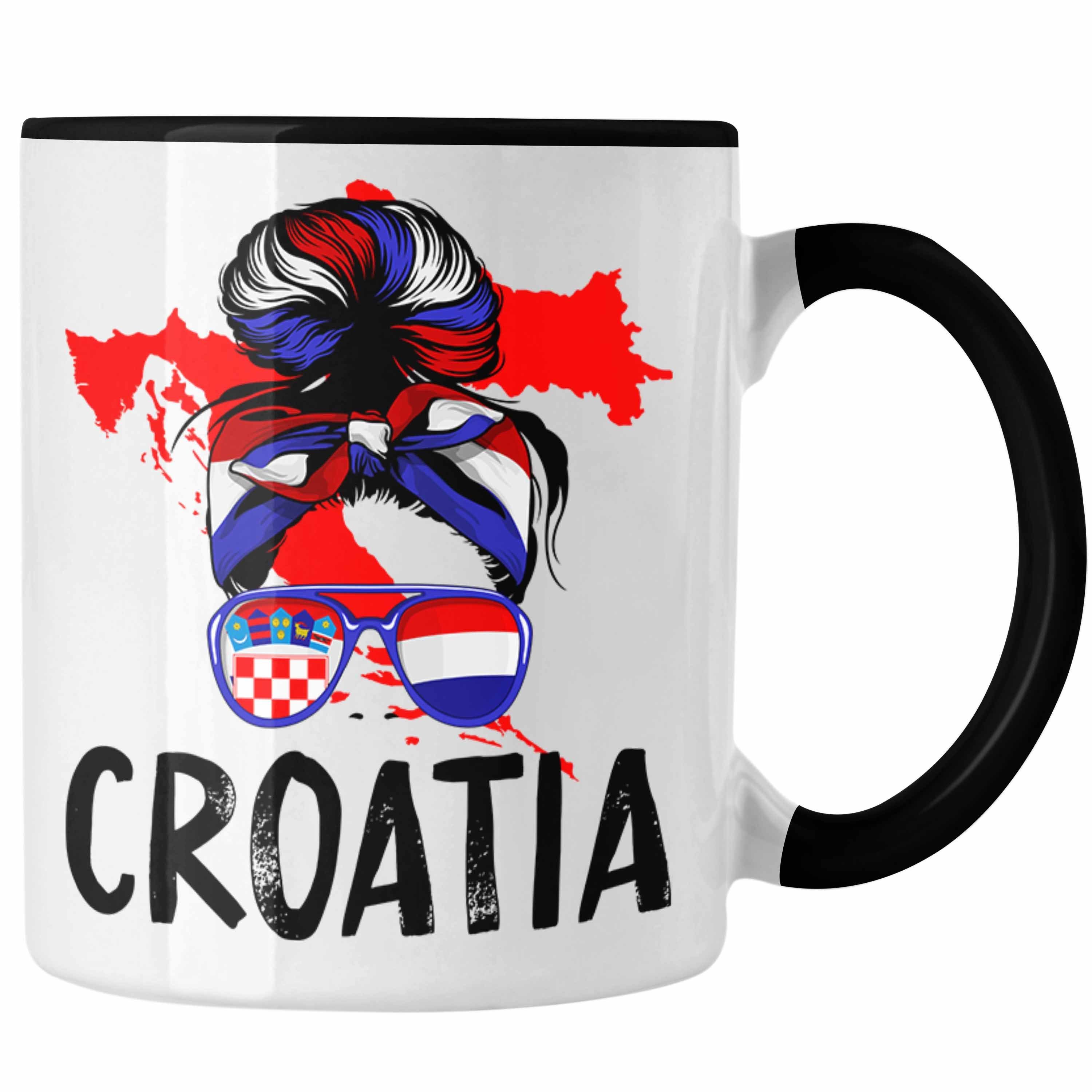 Trendation Tasse Croatia Tasse Geschenk für Kroatische Frau Heimat Kroatien Geschenkide Schwarz