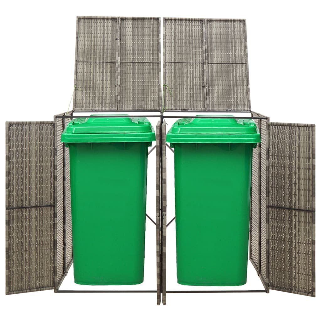 vidaXL Mülltonnenbox 2 Tonnen Mülltonnenverkleidung Mülltonnenbox grau Polyrattan