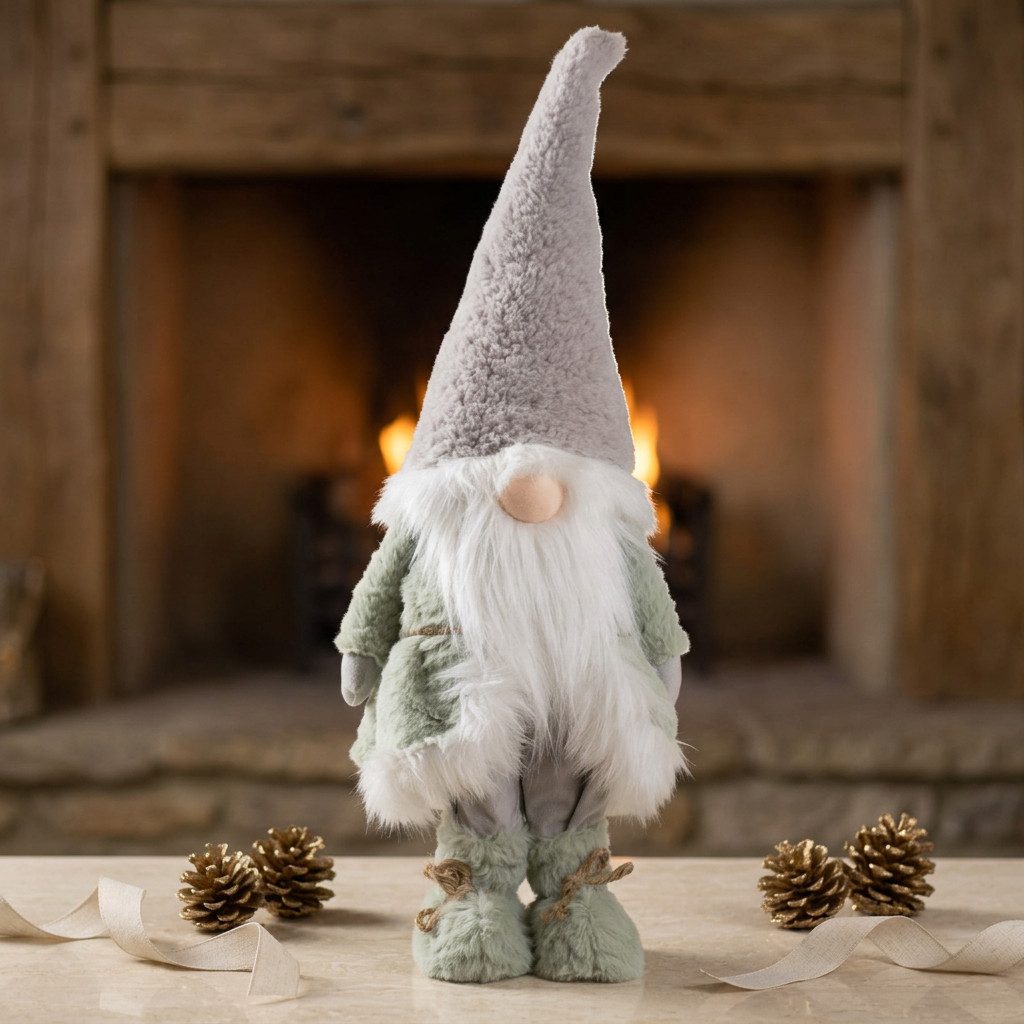 Christmas Paradise Wichtel Gnom stehend 62cm (Dekofigur, 1 St., Weihnachtsdeko), Flauschiger Wintergnom in mint-grau mit langem Bart & Plüschmütze