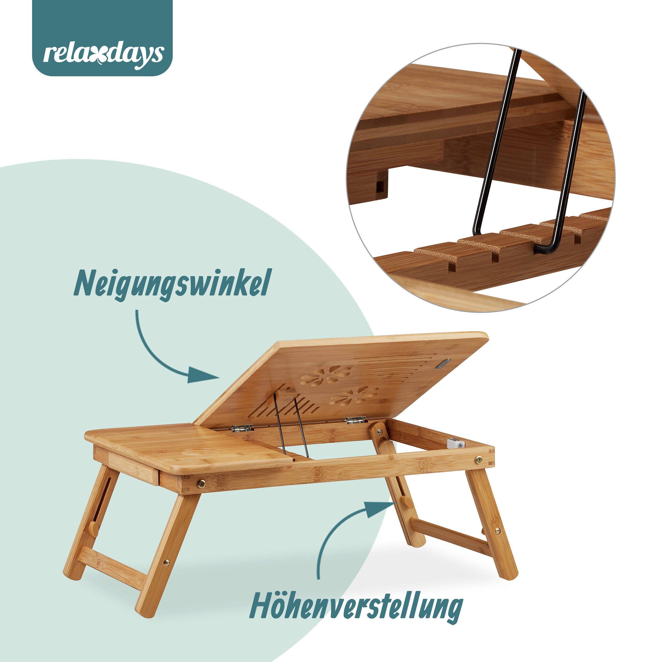 relaxdays Laptop Tablett Höhenverstellbarer Laptoptisch Bambus, Bambus, (1-tlg) – Bild 5 von 5