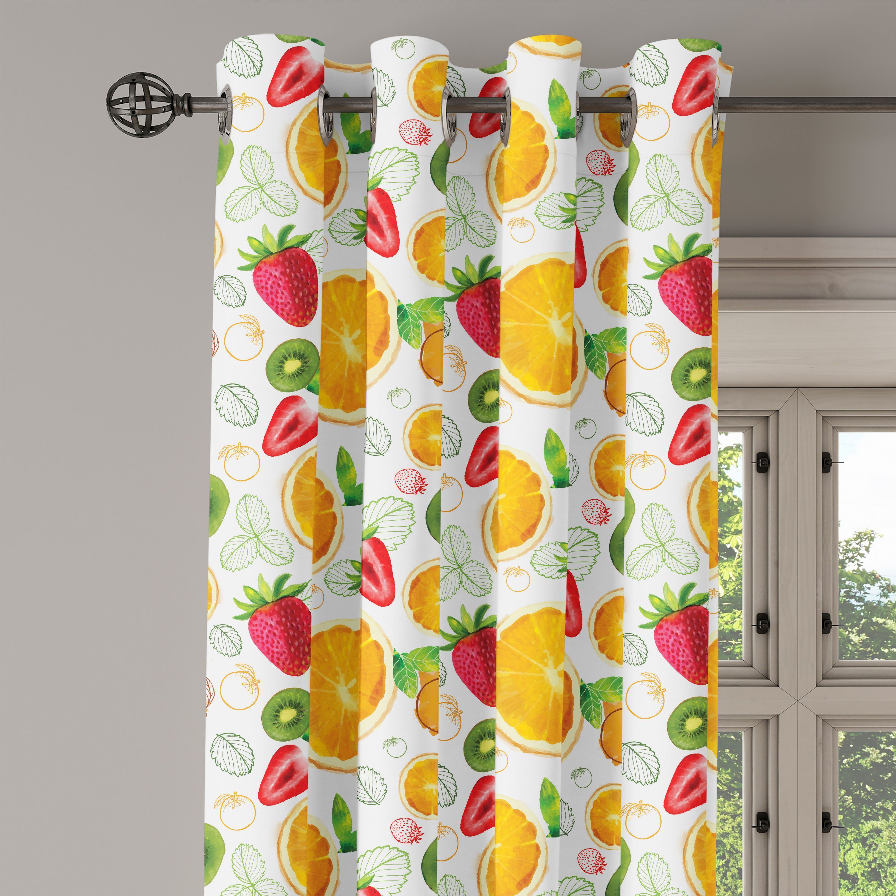 Früchte für Frische Dekorative Lemon 2-Panel-Fenstervorhänge Schlafzimmer Wohnzimmer, Gardine Kiwi Abakuhaus, Zitrus