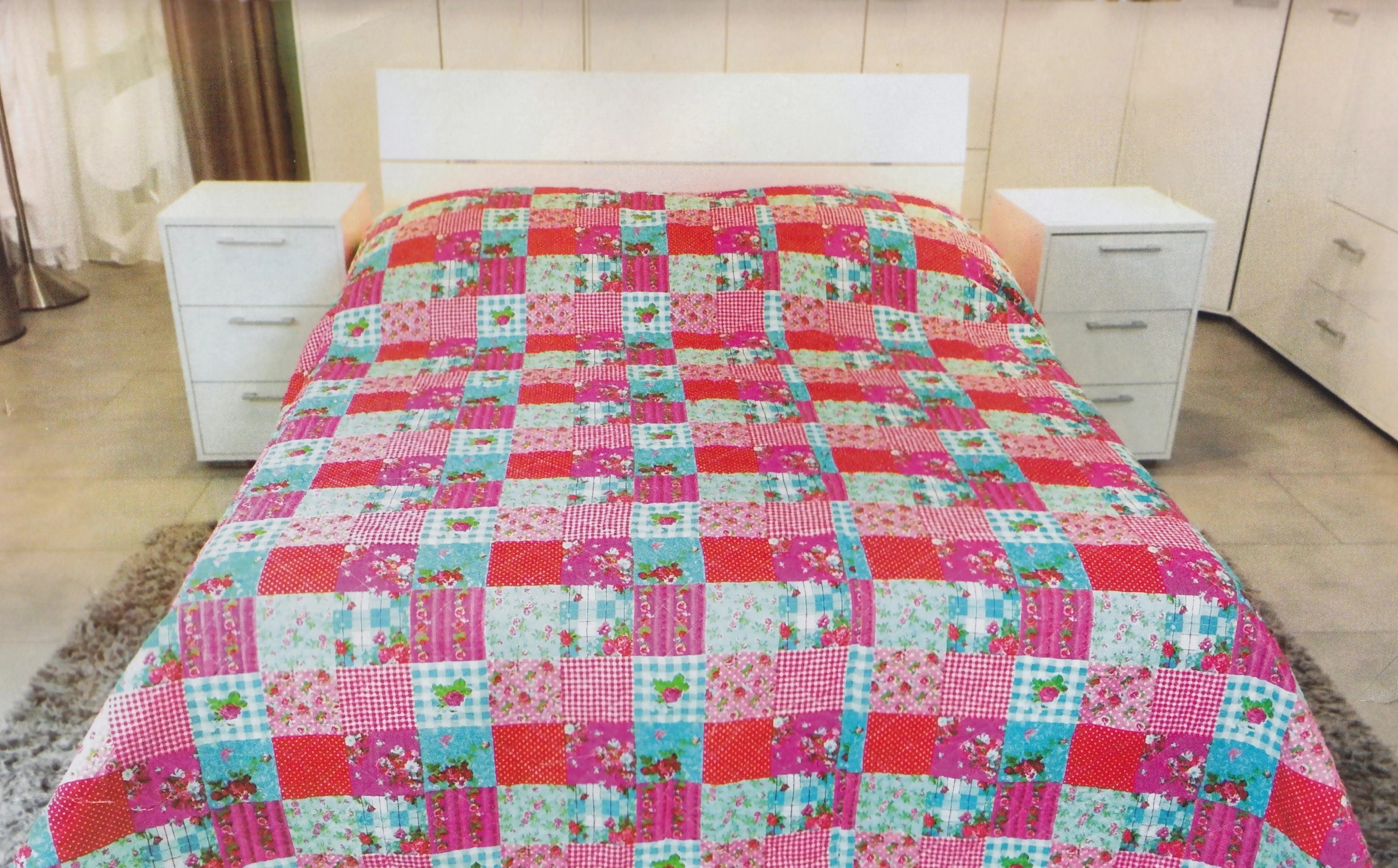 Tagesdecke Bettüberwurf Steppdecke Bettdecke Patchwork Muster D 220x240 cm 