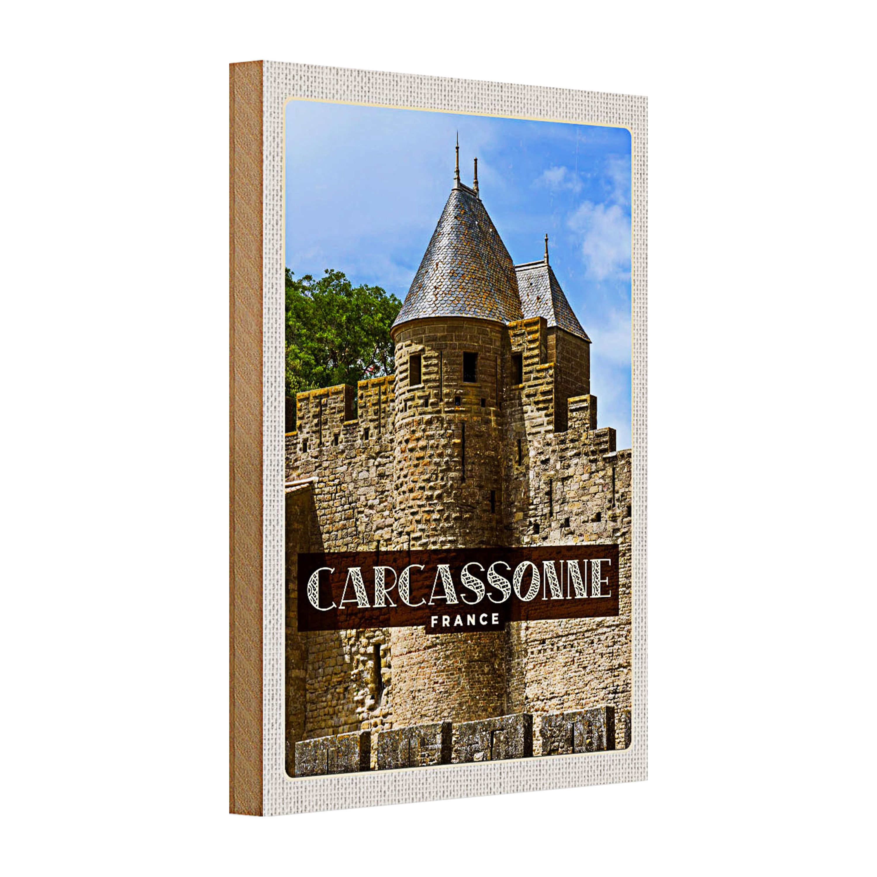 Roomando Holzbild Holzschild Reise 20x30cm Carcassonne Franca Weltkulturerbe
