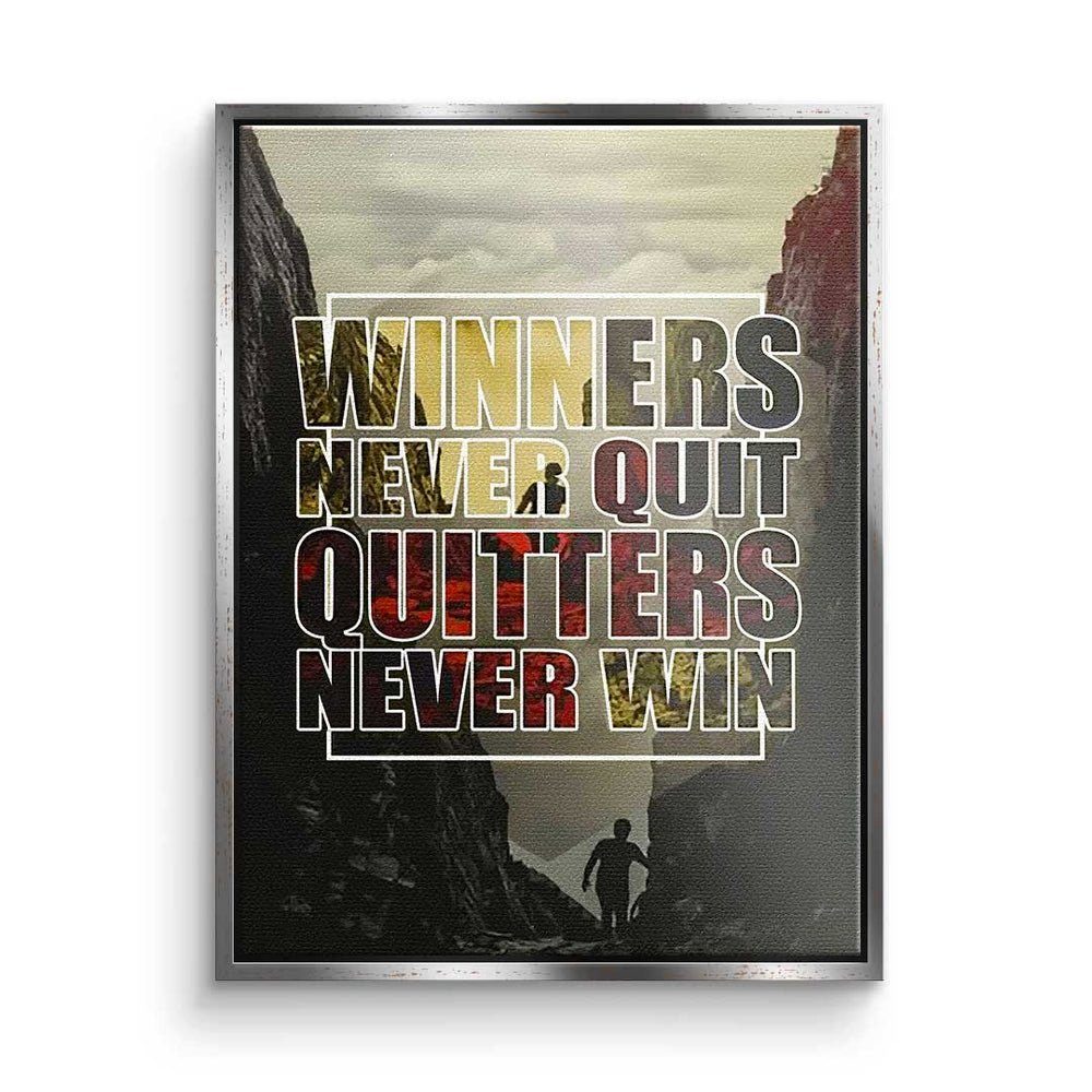 schwarzer Winner Leinwandbild - - Mindset Never Rahmen Premium Quit Leinwandbild, Motivation DOTCOMCANVAS® -