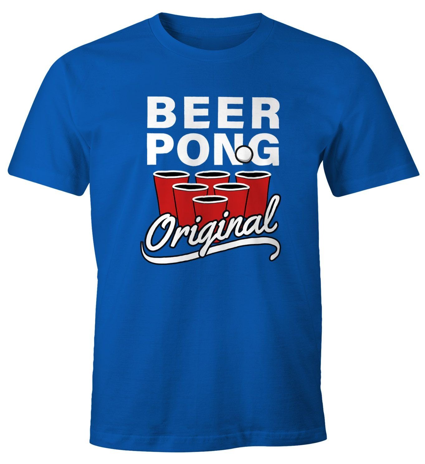 MoonWorks Print-Shirt Herren T-Shirt Beer Pong Original Bier Fun-Shirt Moonworks® mit Print blau