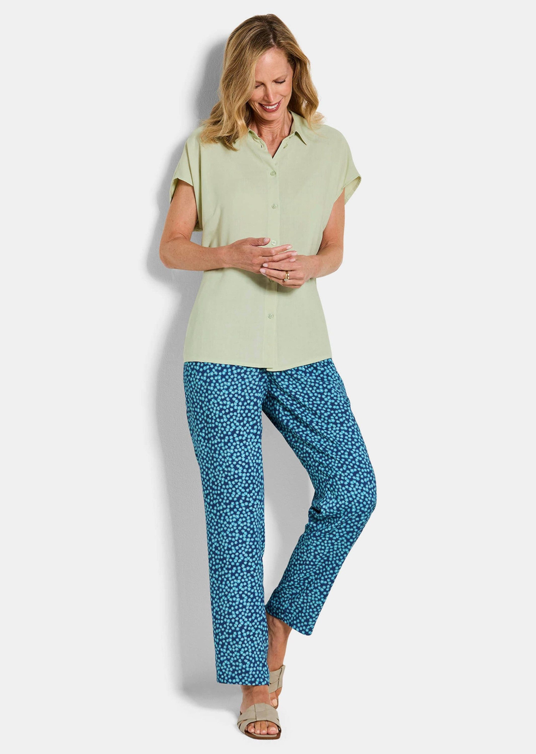 GOLDNER Kurzarmbluse Viskosebluse mit Hemdkragen Blusenshirt mit Knopfleiste, Kellerfalte und Viertelarm
