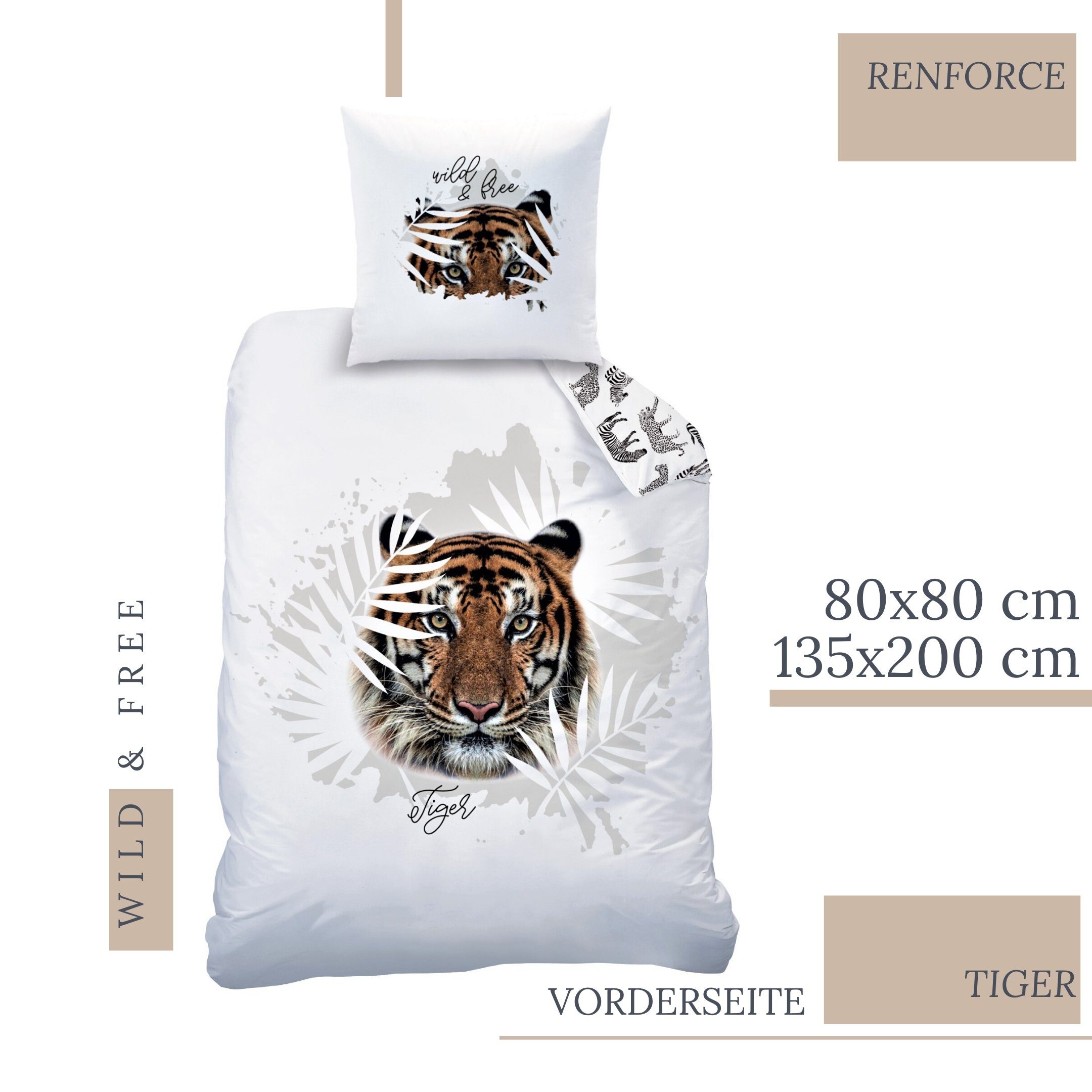 Bettwäsche »Tiger Bettwäsche 135x200 + 80x80 cm 2 tlg., 100 % Baumwolle in  Renforcé, Wild & Free Safari Bettwäsche-Set für Kinder, Teenager &  Erwachsene«, MTOnlinehandel online kaufen | OTTO