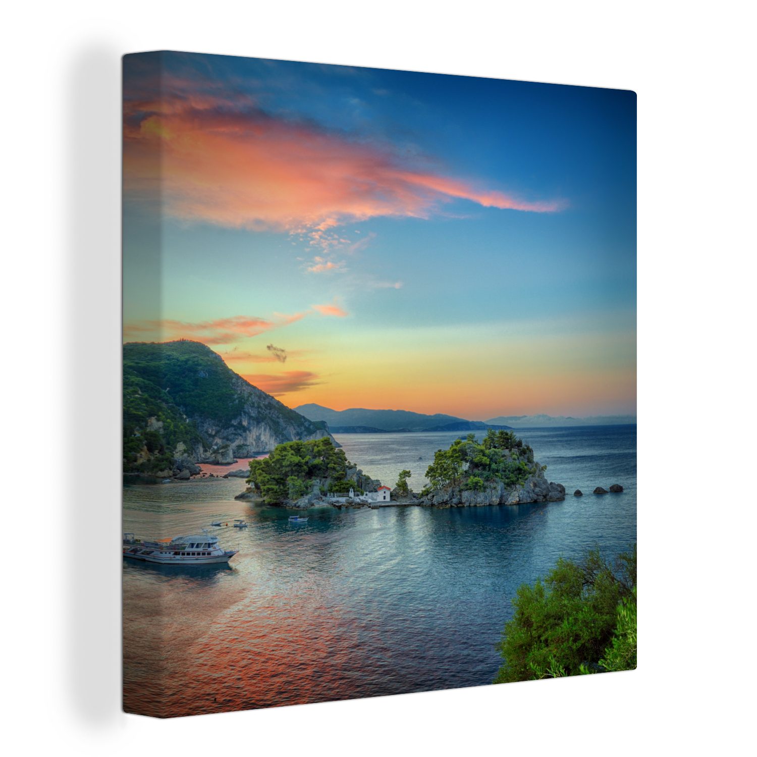 Wasser, St), Schlafzimmer Sonnenuntergang Leinwandbild Bilder (1 Leinwand Parga für OneMillionCanvasses® am Wohnzimmer in