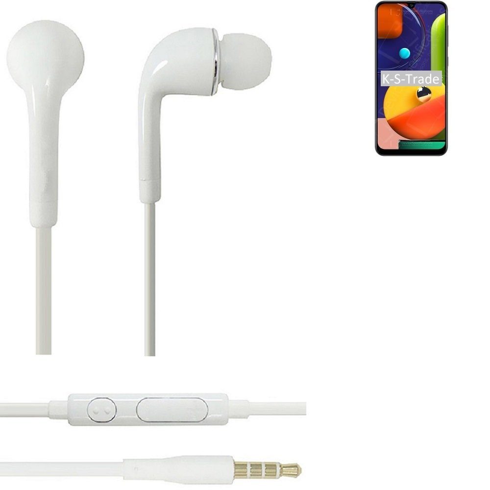 K-S-Trade für Samsung Galaxy A50s In-Ear-Kopfhörer (Kopfhörer Headset mit Mikrofon u Lautstärkeregler weiß 3,5mm)