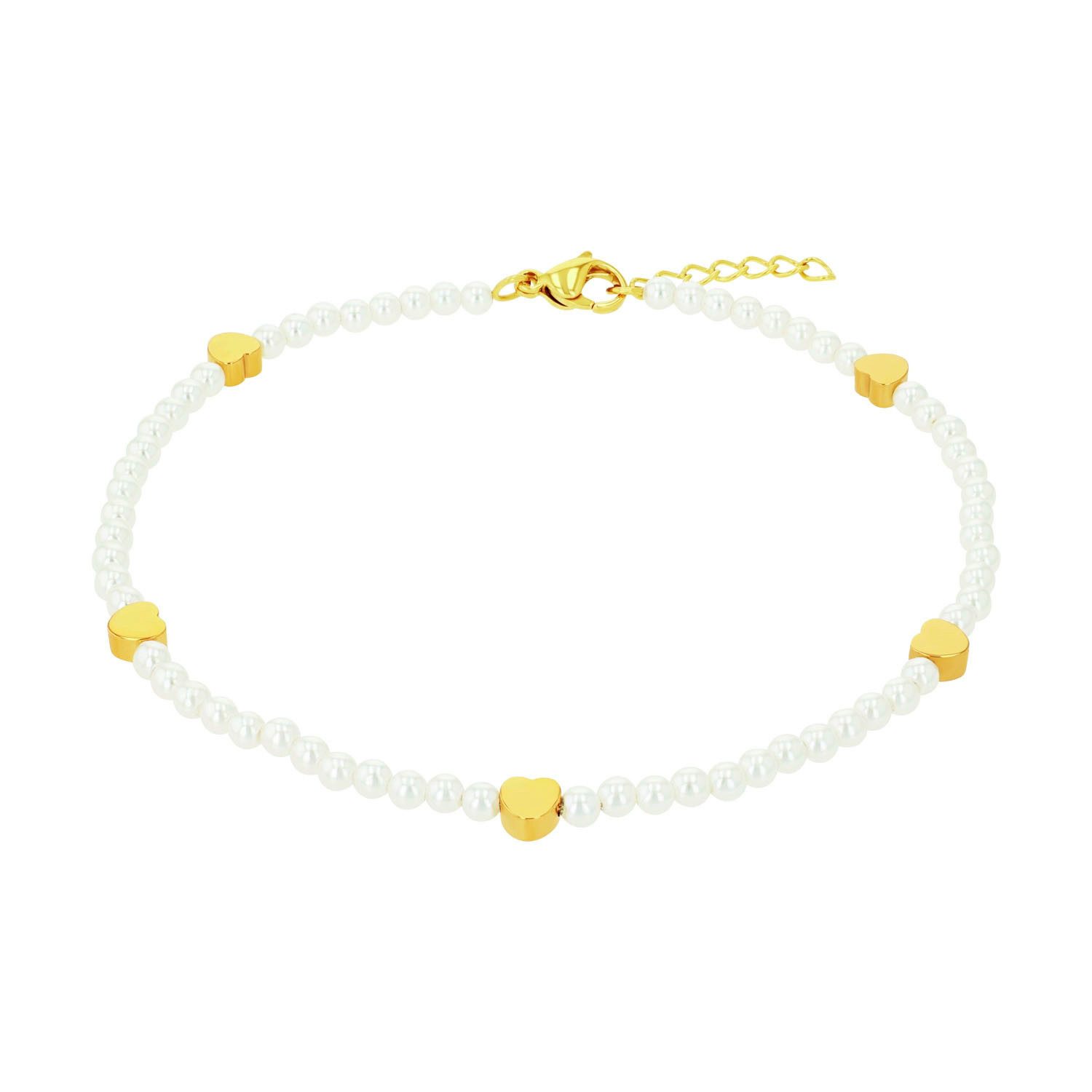 Amor Fußkette mit Herzen, mit Glasperle