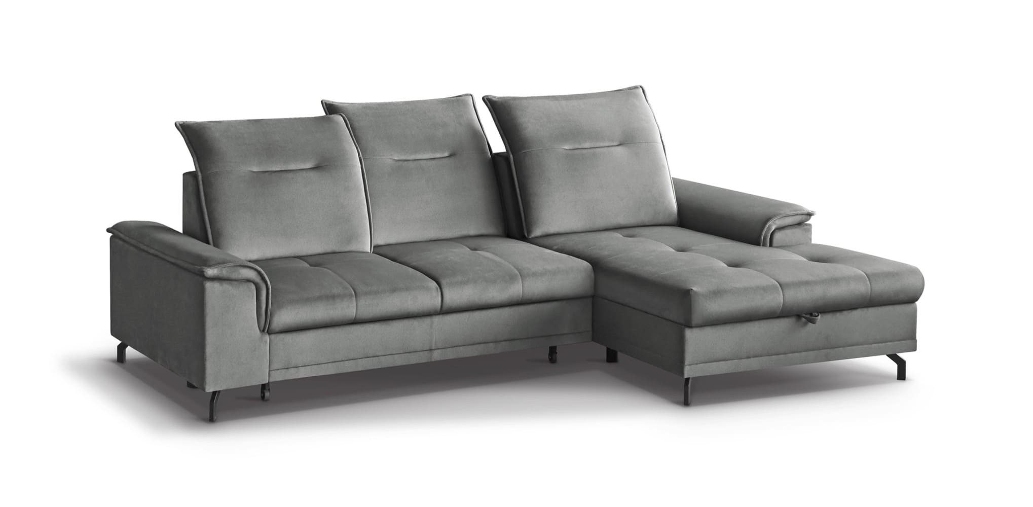 MOEBLO Ecksofa Romi Mini, Moderner Ecksofa MINI mit Schlaffunktion und Stauraum, Verstellbare Kopfstützen und verschiebbare Rückenlehne, Eckcouch Wohnlandschaft Sofa mit Ottomane Eckgarnitur Polsterecke, -(BxHxT):271x90x178 cm