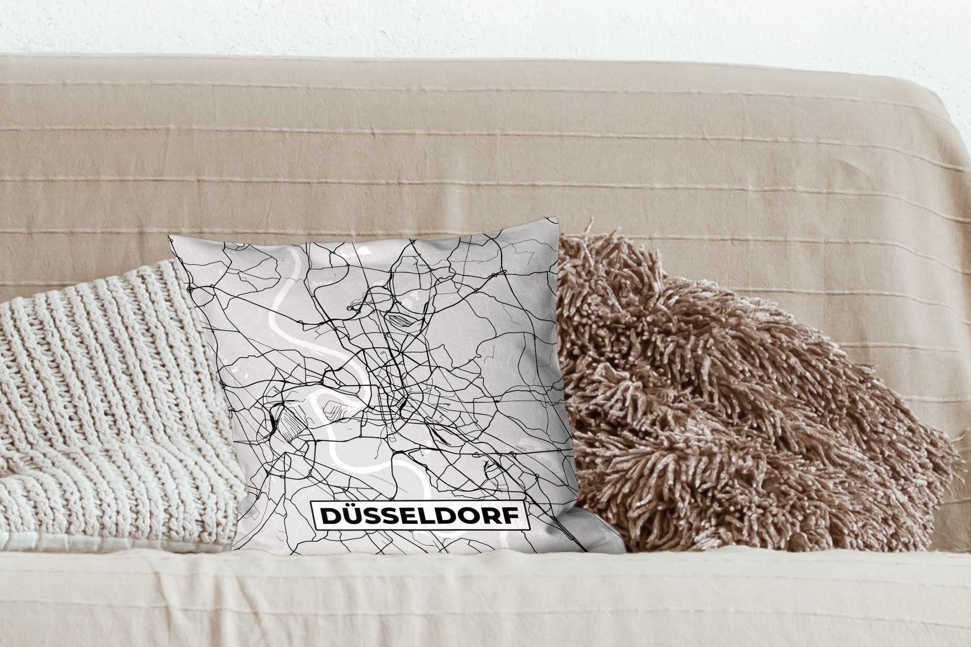 MuchoWow Dekokissen Zierkissen Schlafzimmer, Karte Füllung - Stadtplan Deko, - Sofakissen für mit Wohzimmer, - Deutschland, Düsseldorf