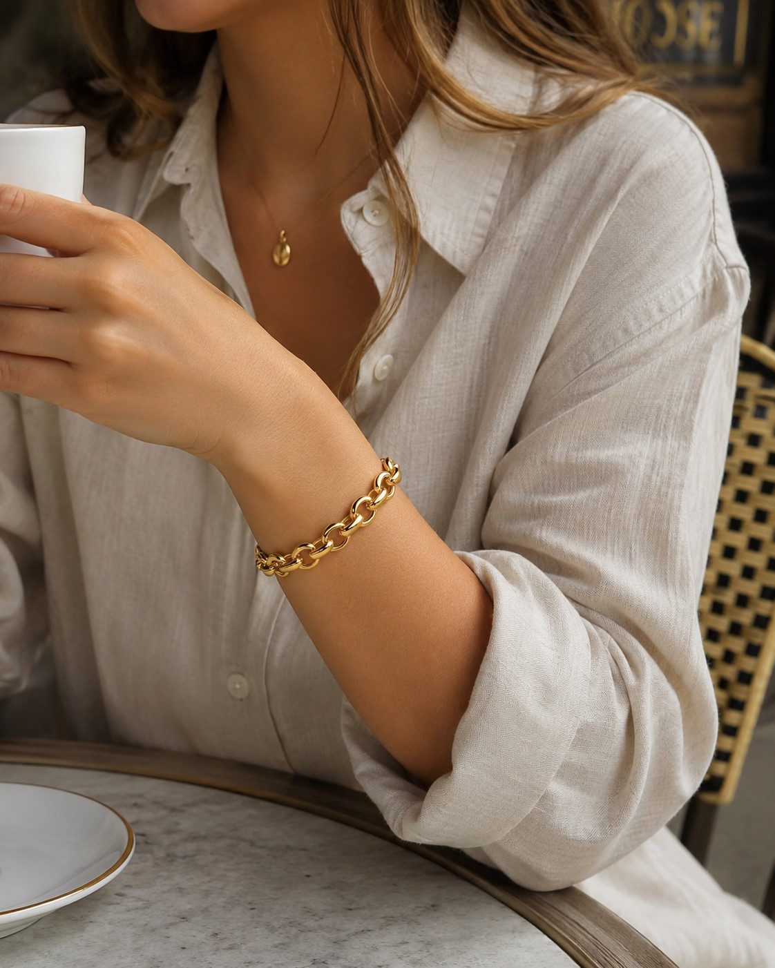 Tony Fein Armband Tony Fein Erbsarmband 11mm 585er Vergoldet 14 Karat Goldarmband 21 cm, Made in Italy für Damen und Herren