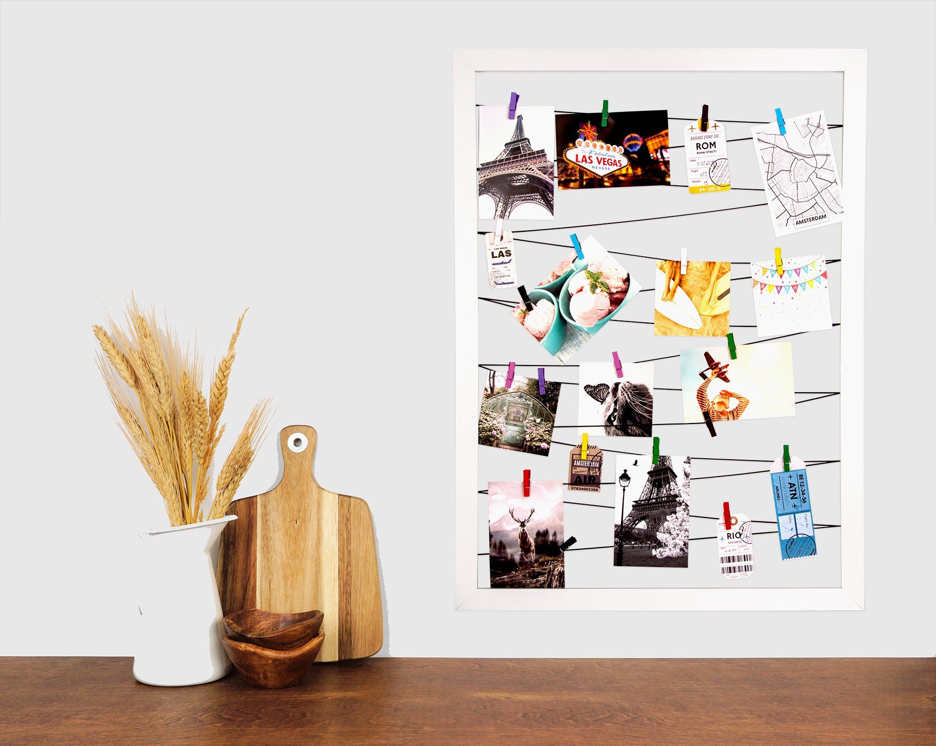 BigDean Fotohalter Fotohalter weiß 75x55 cm mit 20 Holz Klamm günstig online kaufen