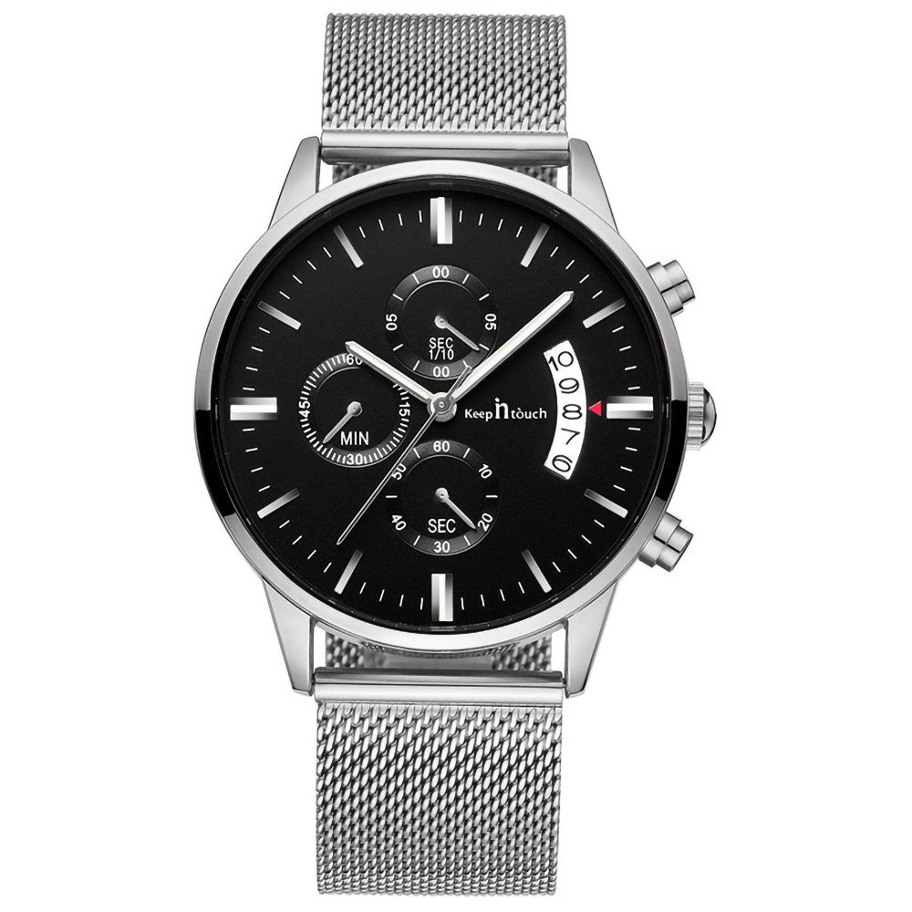 GelldG Uhr Herren Armbanduhr Mode wasserdicht Sport analoger Quarz Uhr Edelstahl Schwarz, Silber(Stil2)