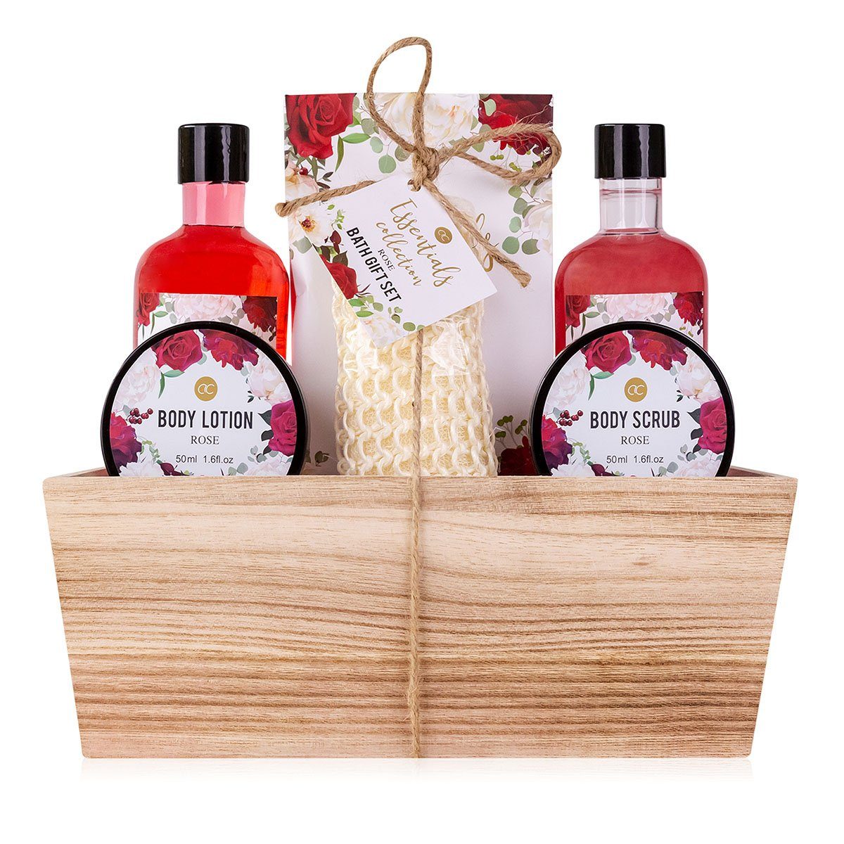 ACCENTRA Pflege-Geschenkset "Rose" Geschenkset mit Wildrosen Duft im Holzkorb, 6-tlg., Mit Rosenduft