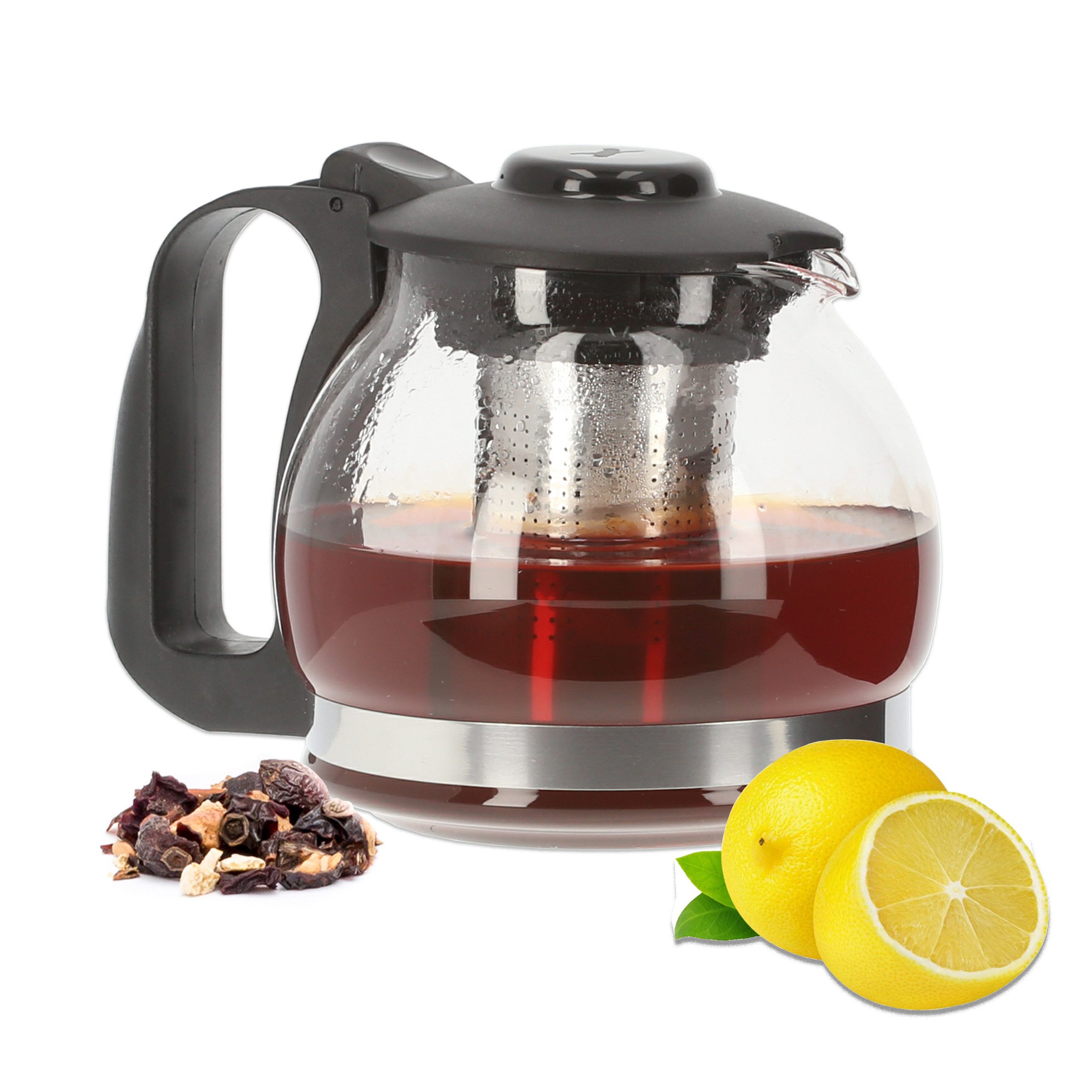 Lantelme Teekanne Glas 1,25 Liter mit Sieb Kanne Deckel Borosilikatglas Glaskanne Tee, (1-St), mit Edelstahl Teesieb, aus Borosilikatglas, mit Griff und Deckel